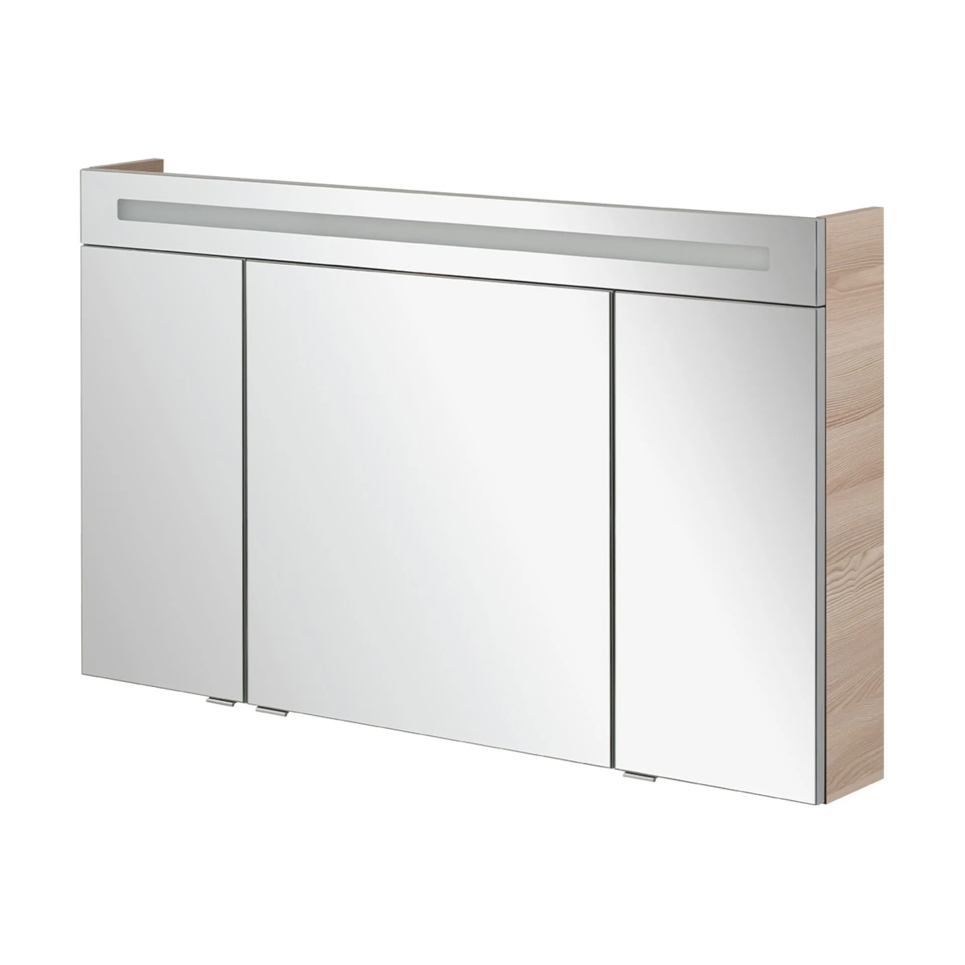 FACKELMANN B.CLEVER Waschtisch Set mit Spiegelschrank 120 cm breit, Braun hell, Waschbecken Gussmarmor Weiß