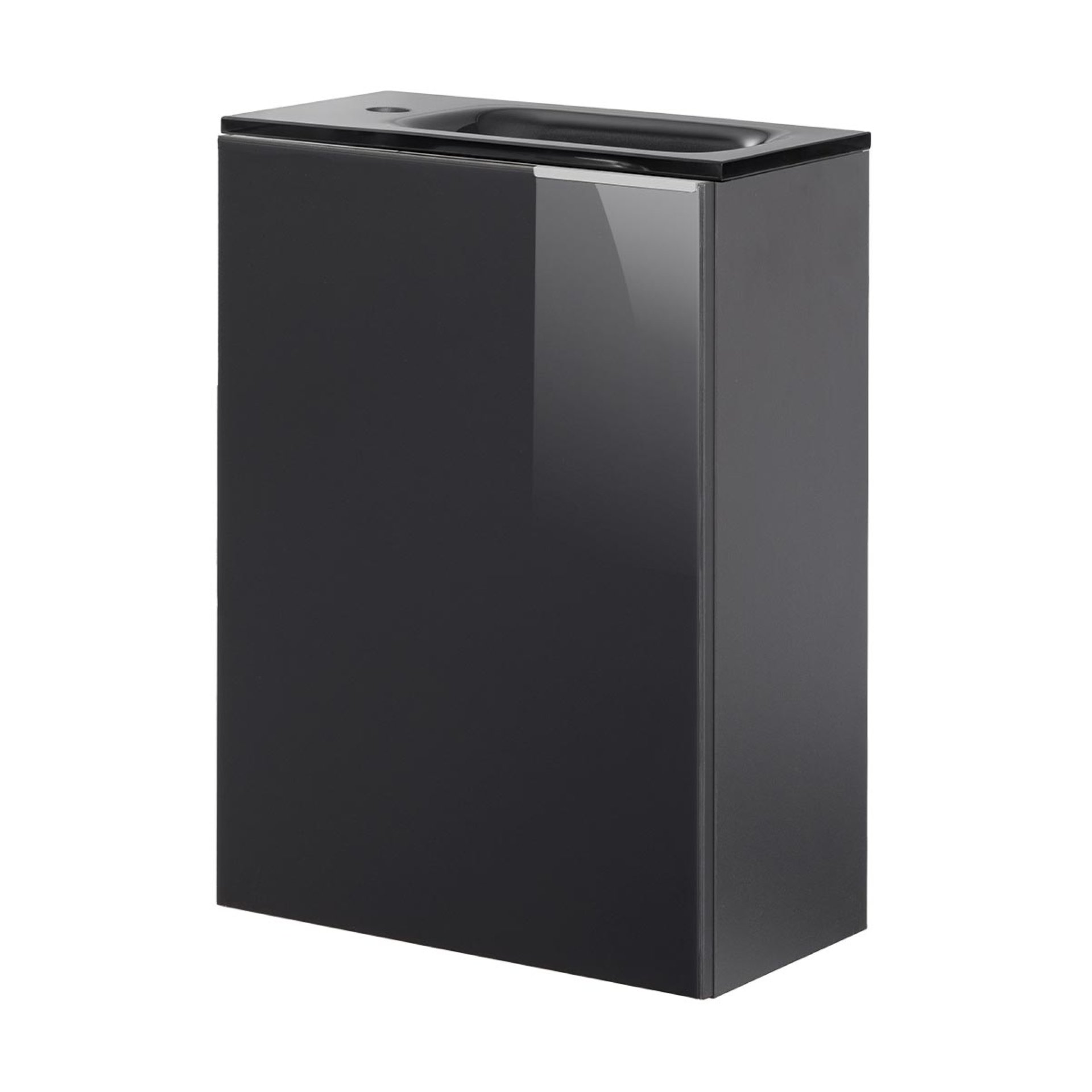 FACKELMANN SBC KARA Gäste WC Waschtisch Set 45 cm breit, Anthrazit, Waschbecken Glas Anthrazit, Türanschlag links