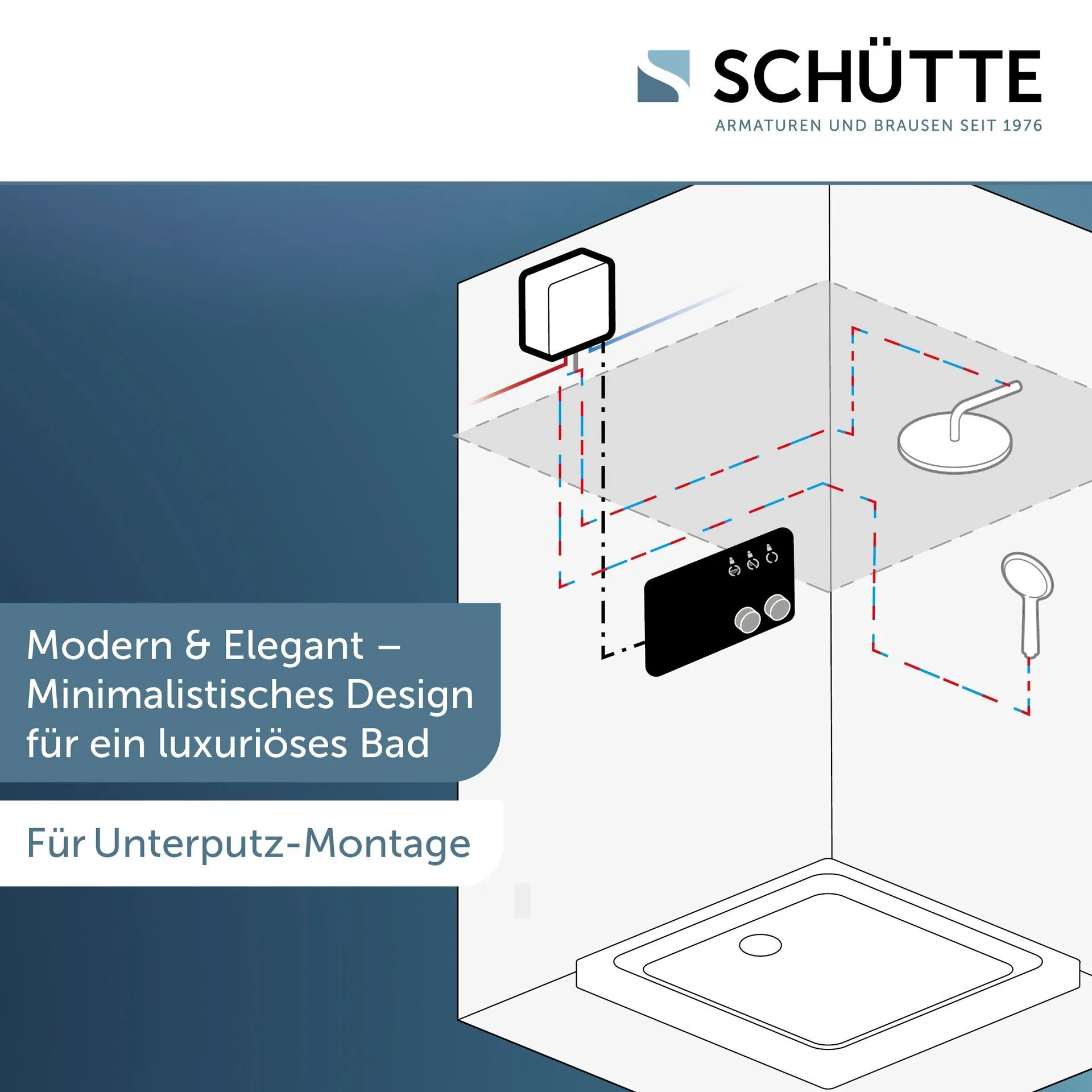 SCHÜTTE AQUADOT Digitales Duschsystem 21,5 cm breit, Schwarz matt/Chrom, Smart Control