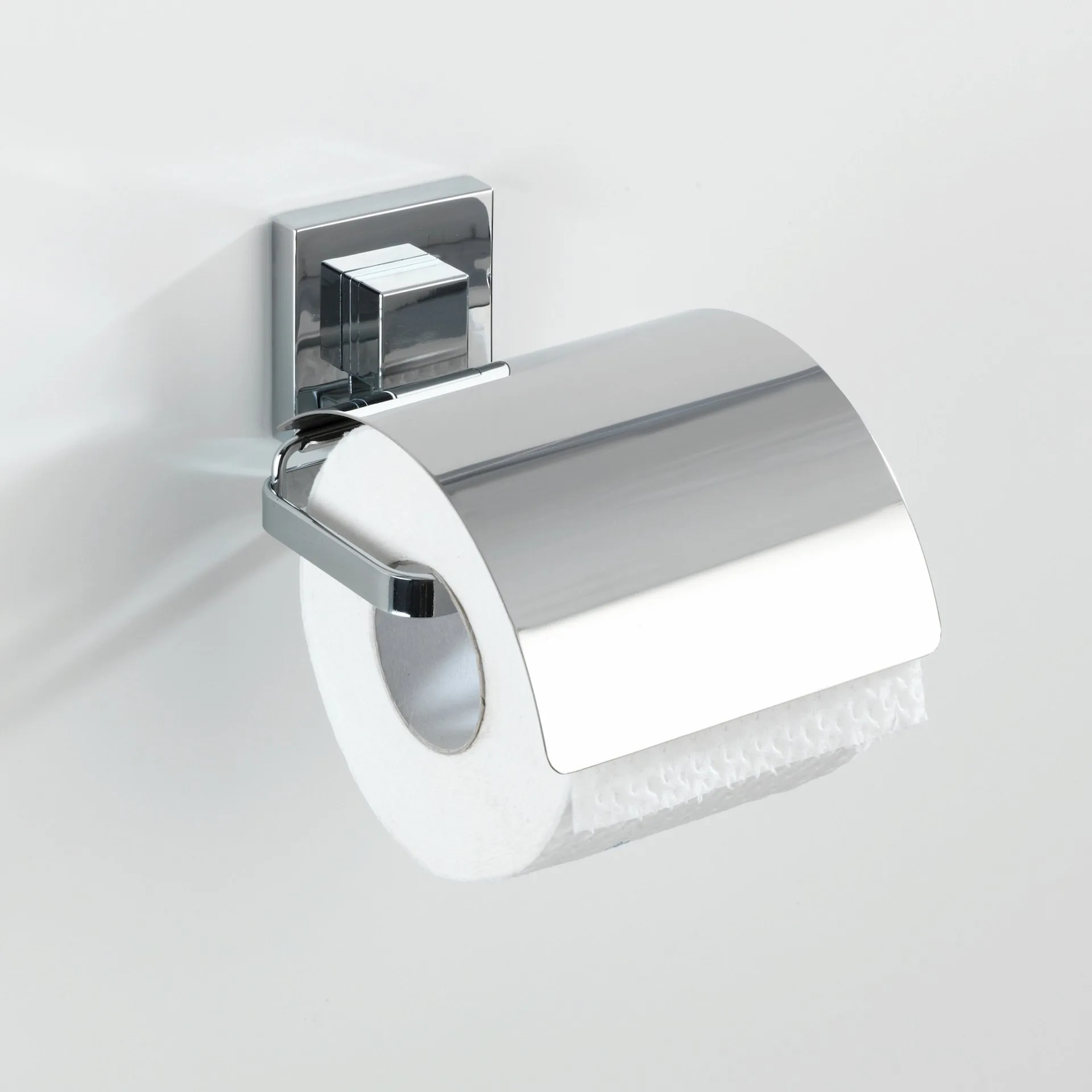 WENKO QUADRO Toilettenpapierhalter, Chrom glänzend, Edelstahl, Befestigen ohne bohren, Vacuum-Loc®