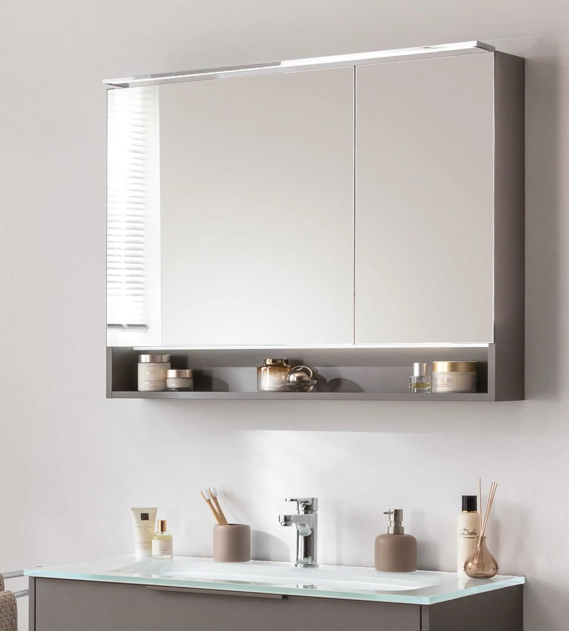 FACKELMANN B.PARIS LED Spiegelschrank 90 cm breit, Grau