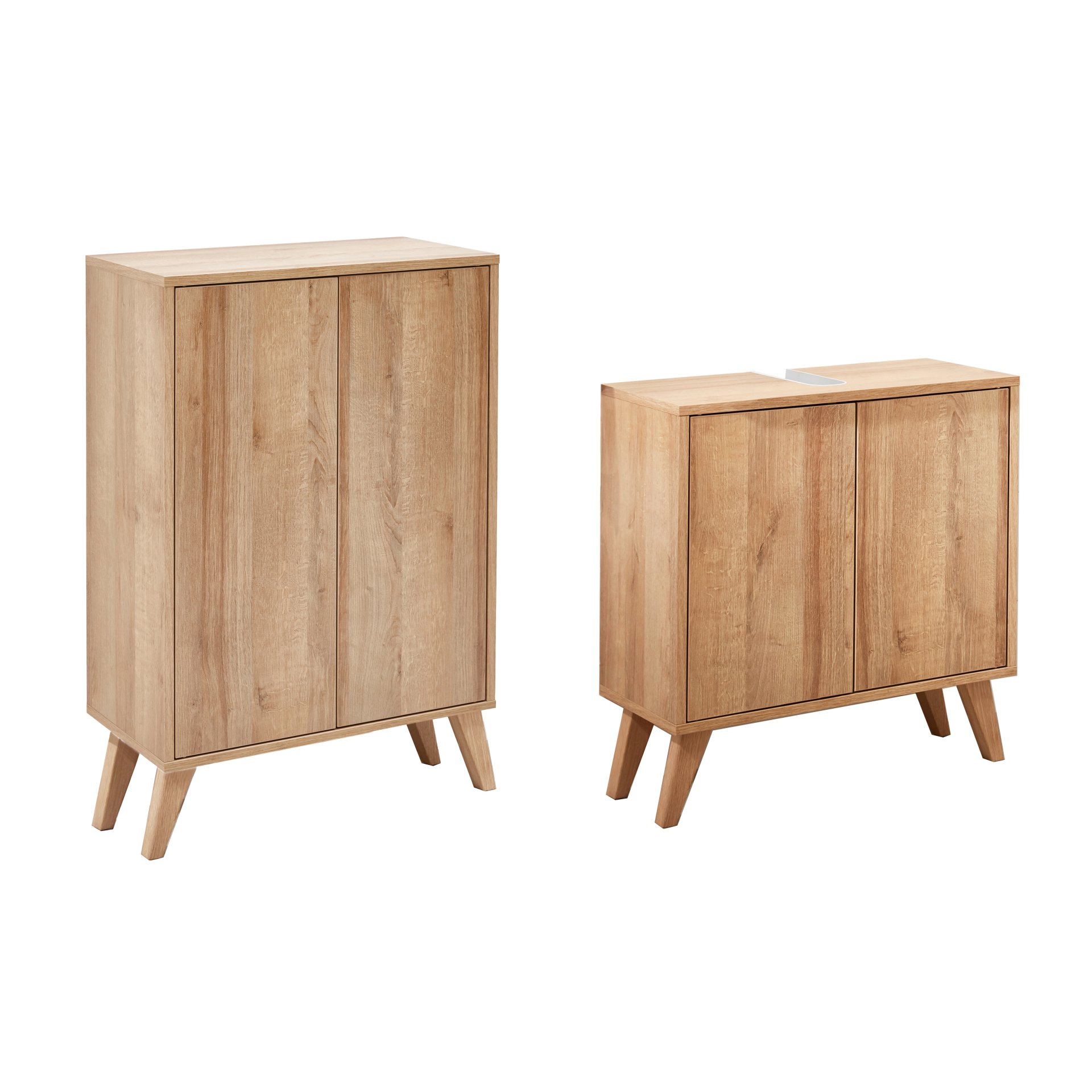 FACKELMANN FINN Doppel Midischrank + Waschbeckenunterschrank 60 cm breit, Braun hell, inklusive Holzfüße