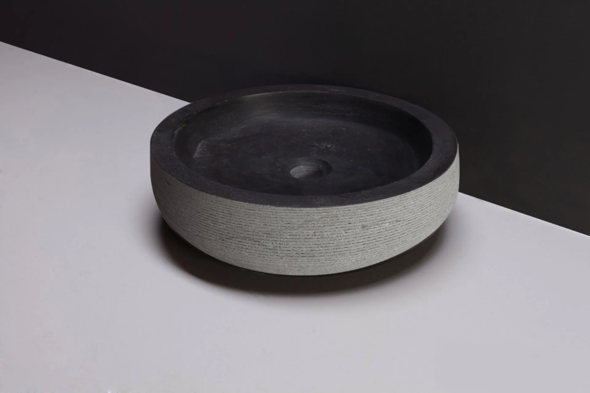 FORZALAQUA VERONA Aufsatzwaschbecken Ø 40 cm, Bluestone, Naturstein, ohne Hahnloch
