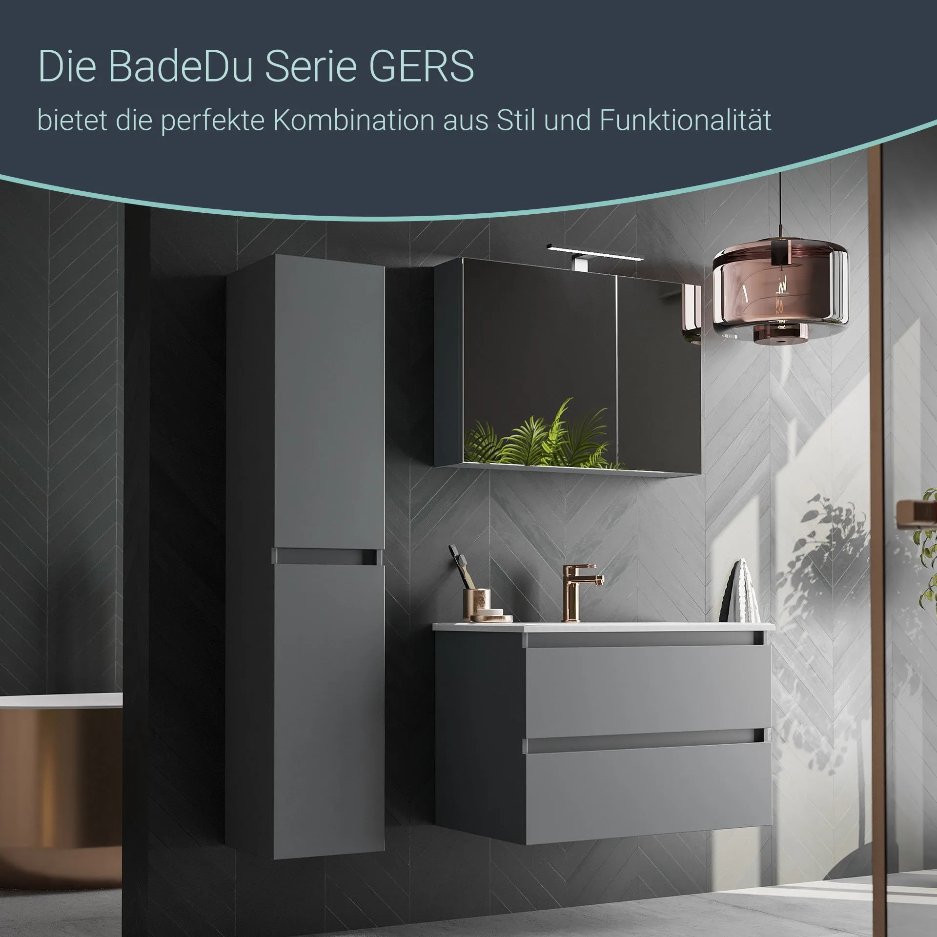 BADEDU GERS Hochschrank 30 cm breit, Grau