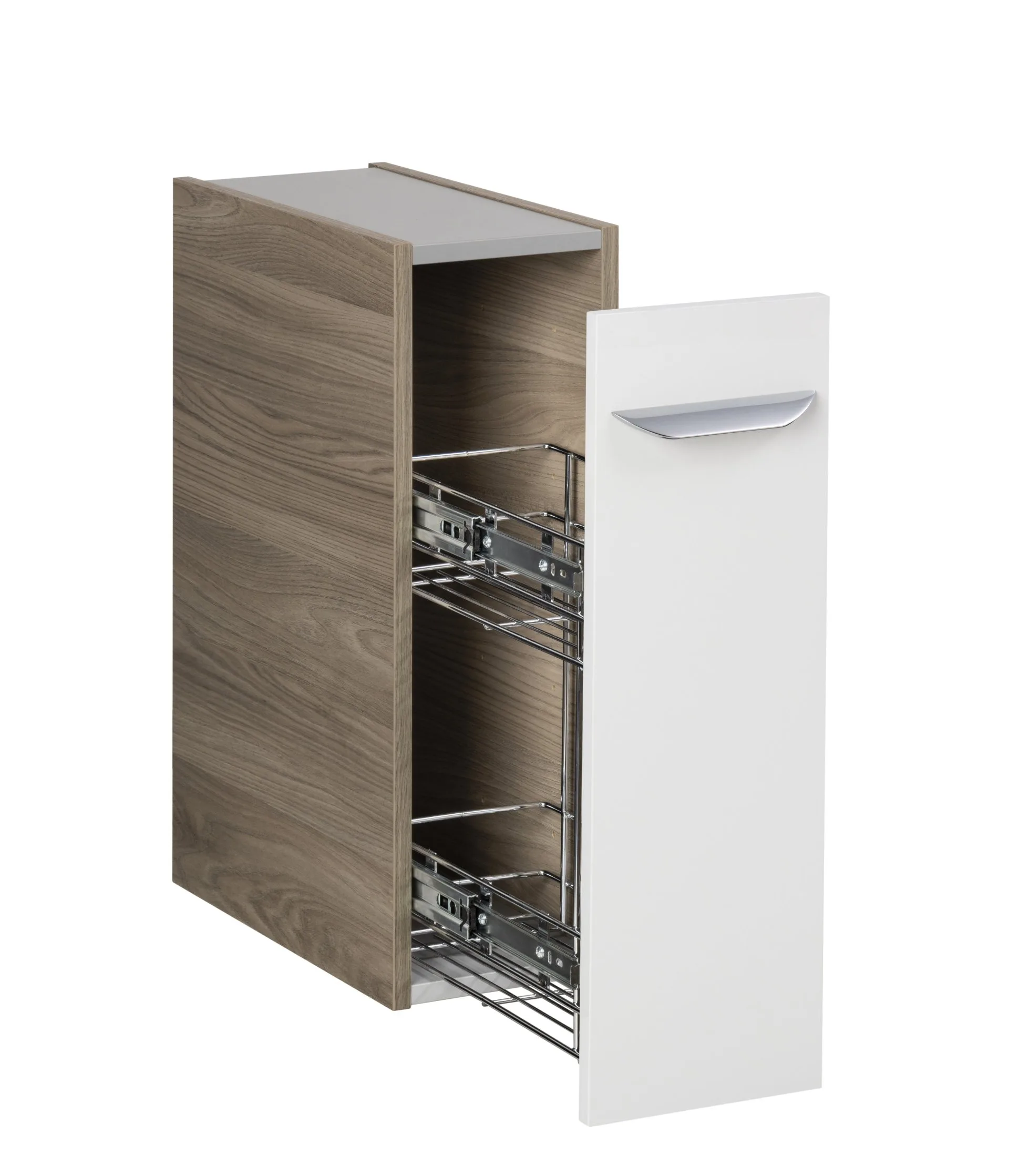 FACKELMANN LUXOR Unterschrank mit Apothekerauszug 20 cm breit, Weiß/Braun hell