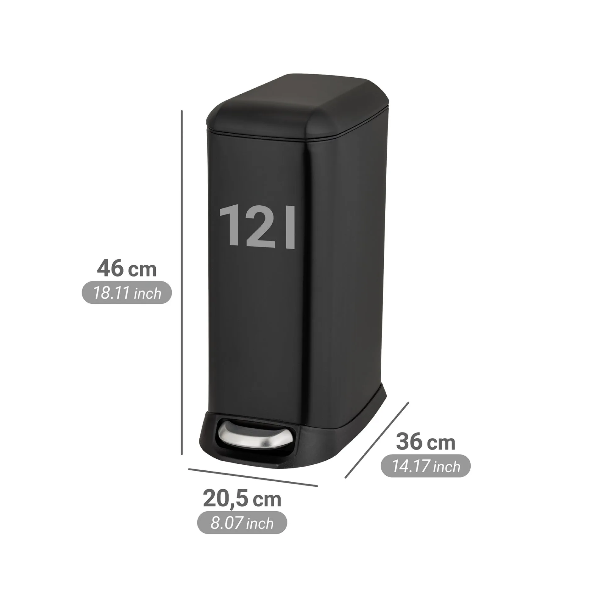 WENKO DESIGN Mülleimer 12 Liter, Schwarz, mit Absenkautomatik