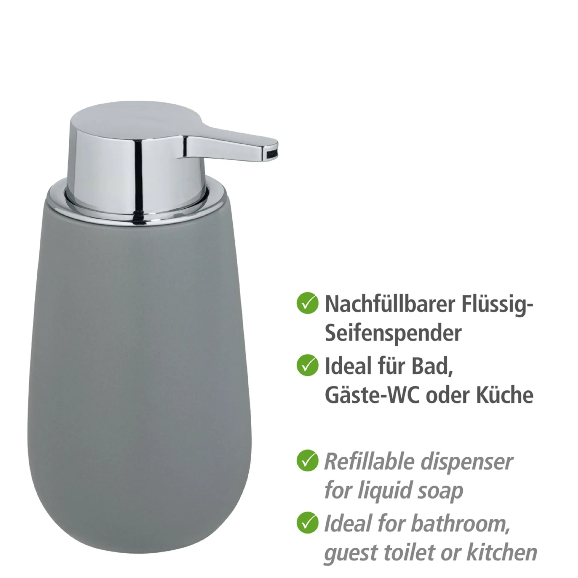 WENKO BADI Accessoire Set, Grau, Zahnputzbecher, Seifenspender, Keramik
