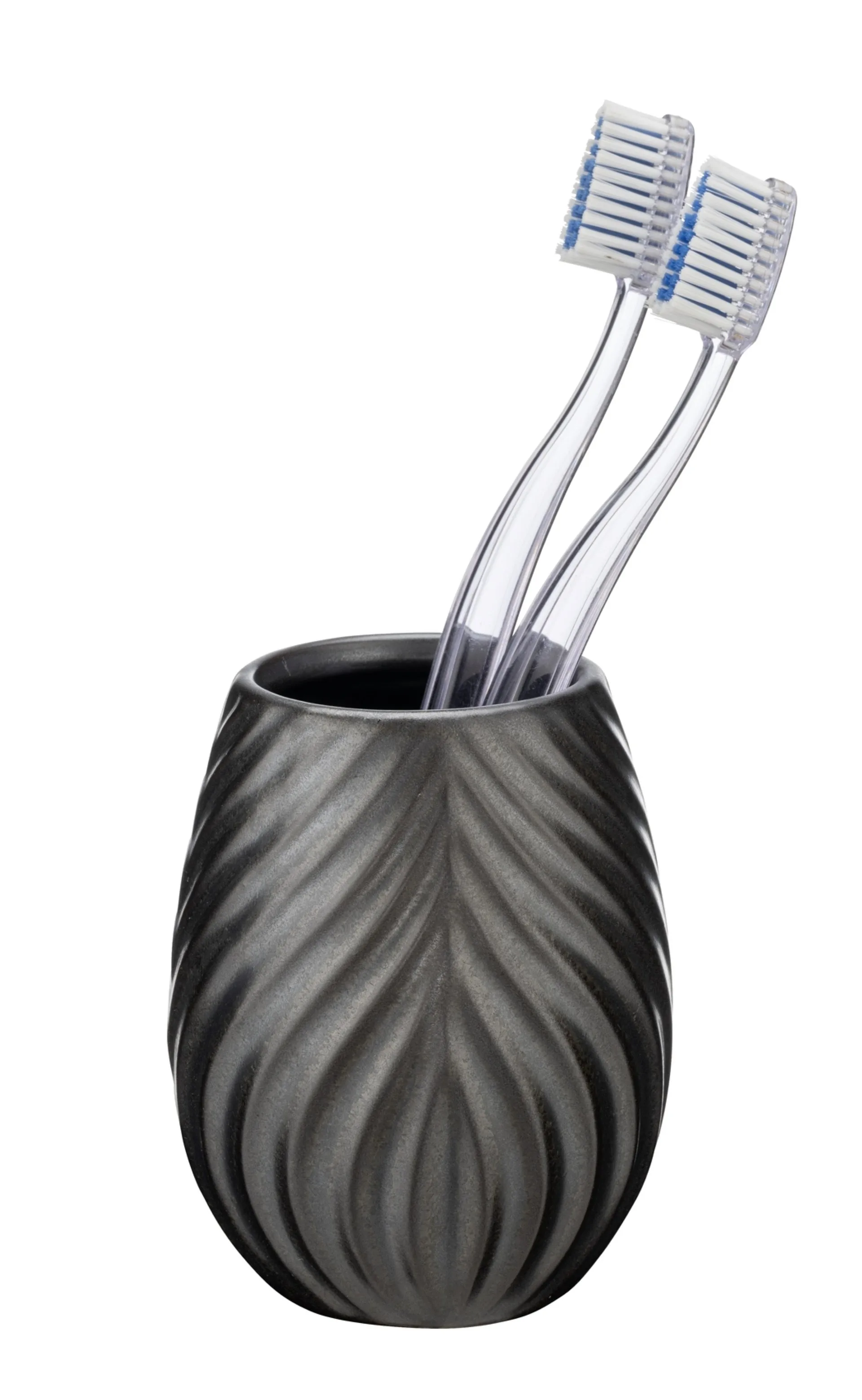 WENKO IDRO Accessoire Set, Schwarz, Zahnputzbecher, Seifenspender, Keramik