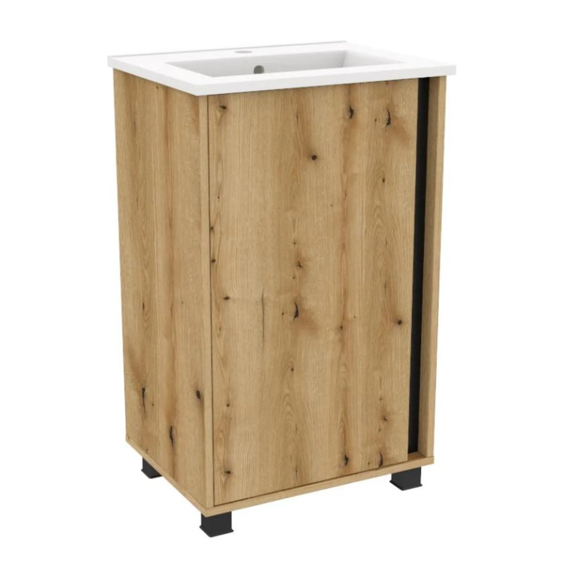 BADEDU LULE Gäste WC Waschtisch Set 51 cm breit, Braun, Waschbecken Keramik Weiß, mit Füßen