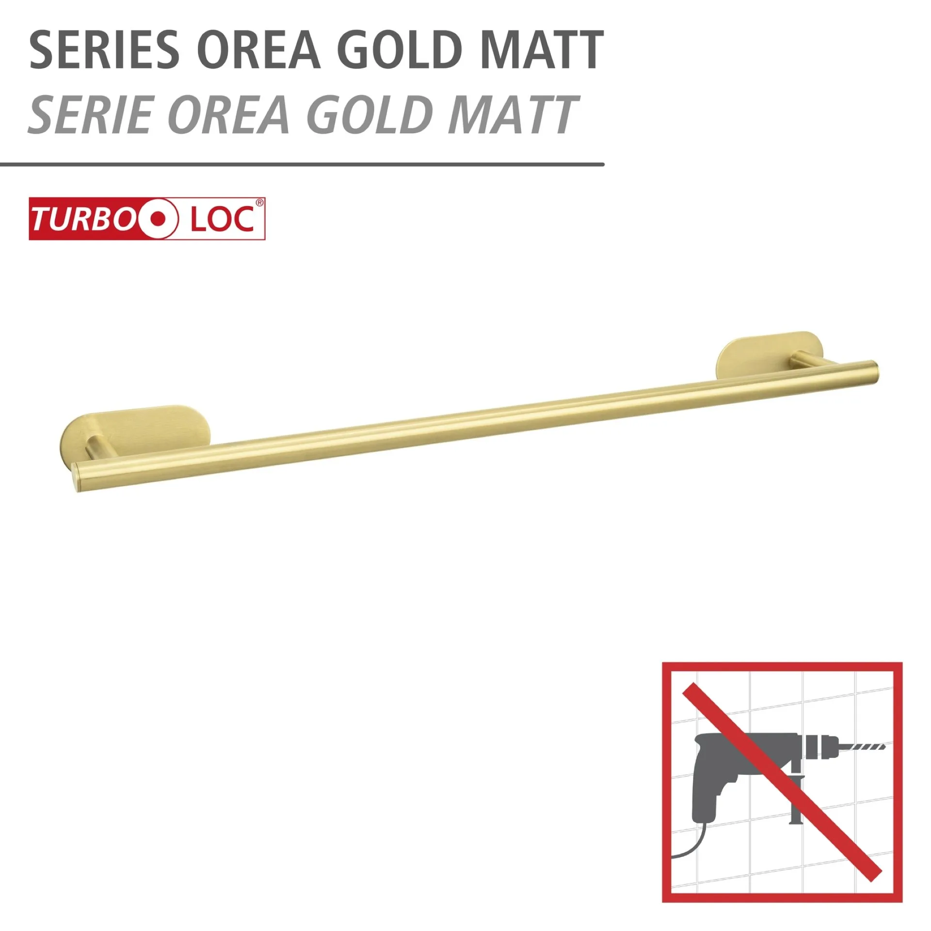 WENKO OREA Handtuchhalter 60 cm, Gold matt, Edelstahl, Befestigen ohne Bohren