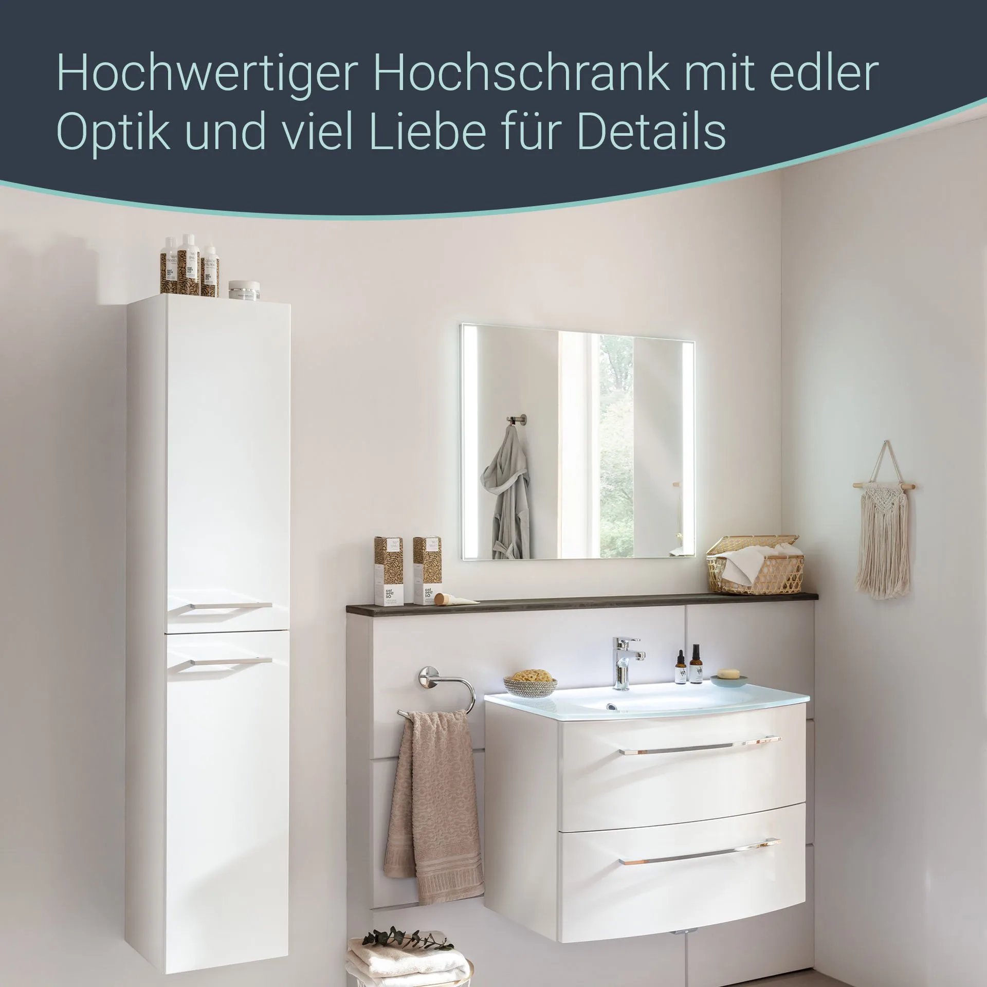 FACKELMANN VERONA Hochschrank 30 cm breit, Weiß Hochglanz, Türanschlag links