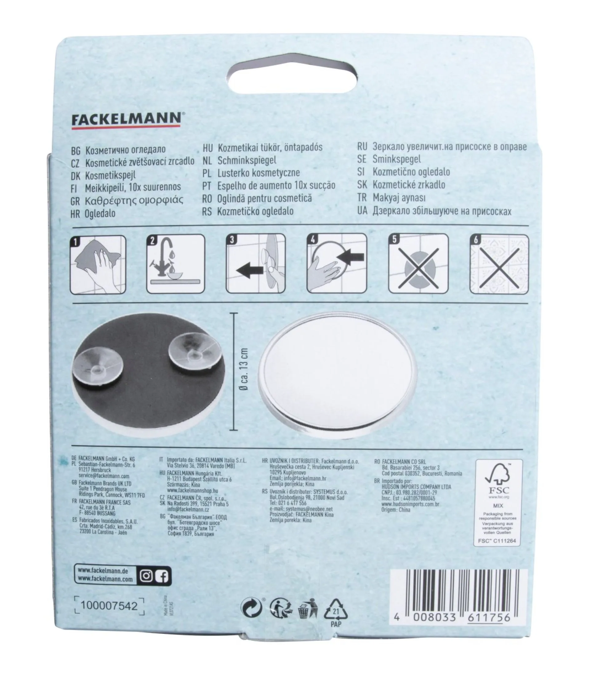 Fackelmann Kosmetikspiegel 13 cm, 10-fach