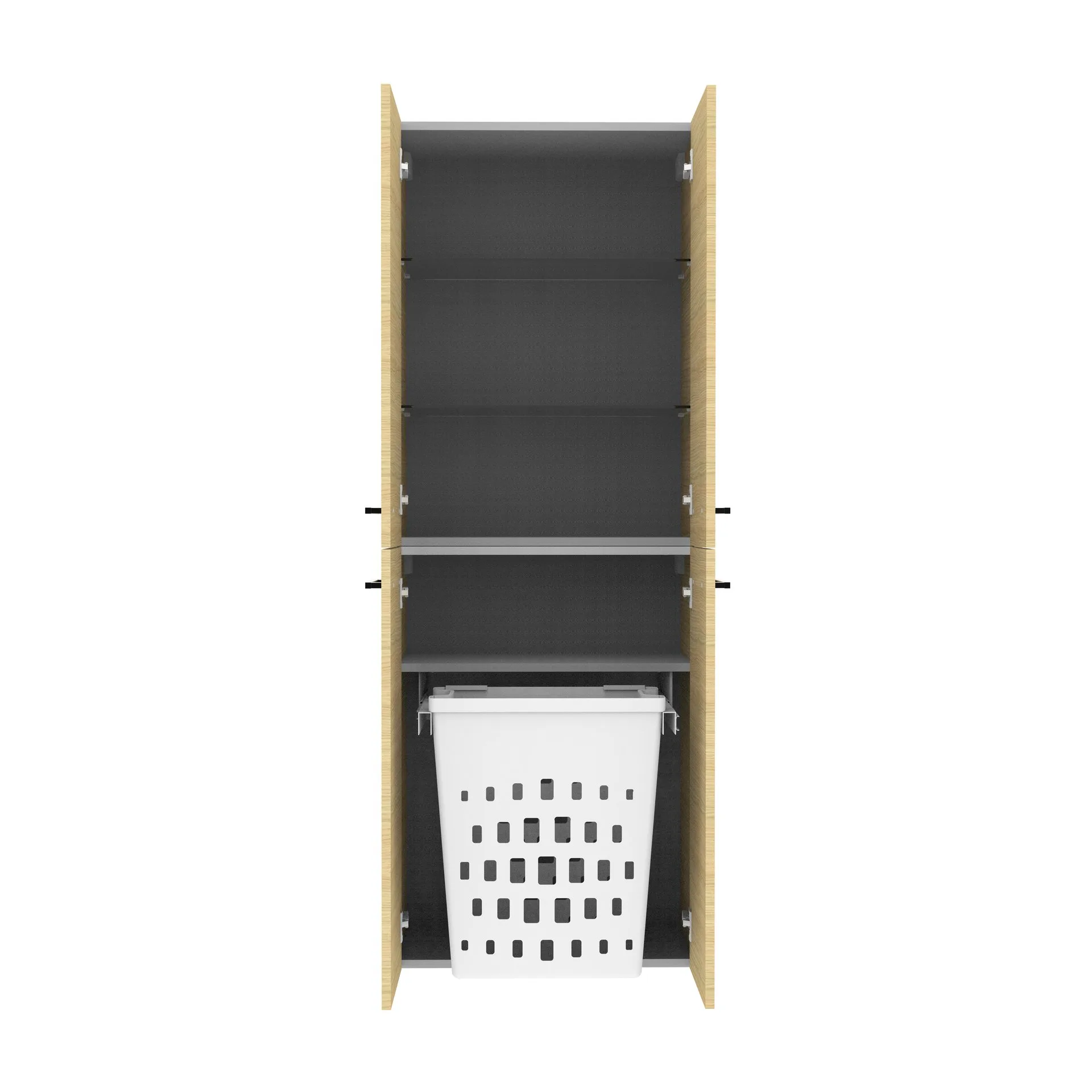 FACKELMANN B.ROUND Doppel Hochschrank 60 cm breit, Braun, mit Wäschekorb
