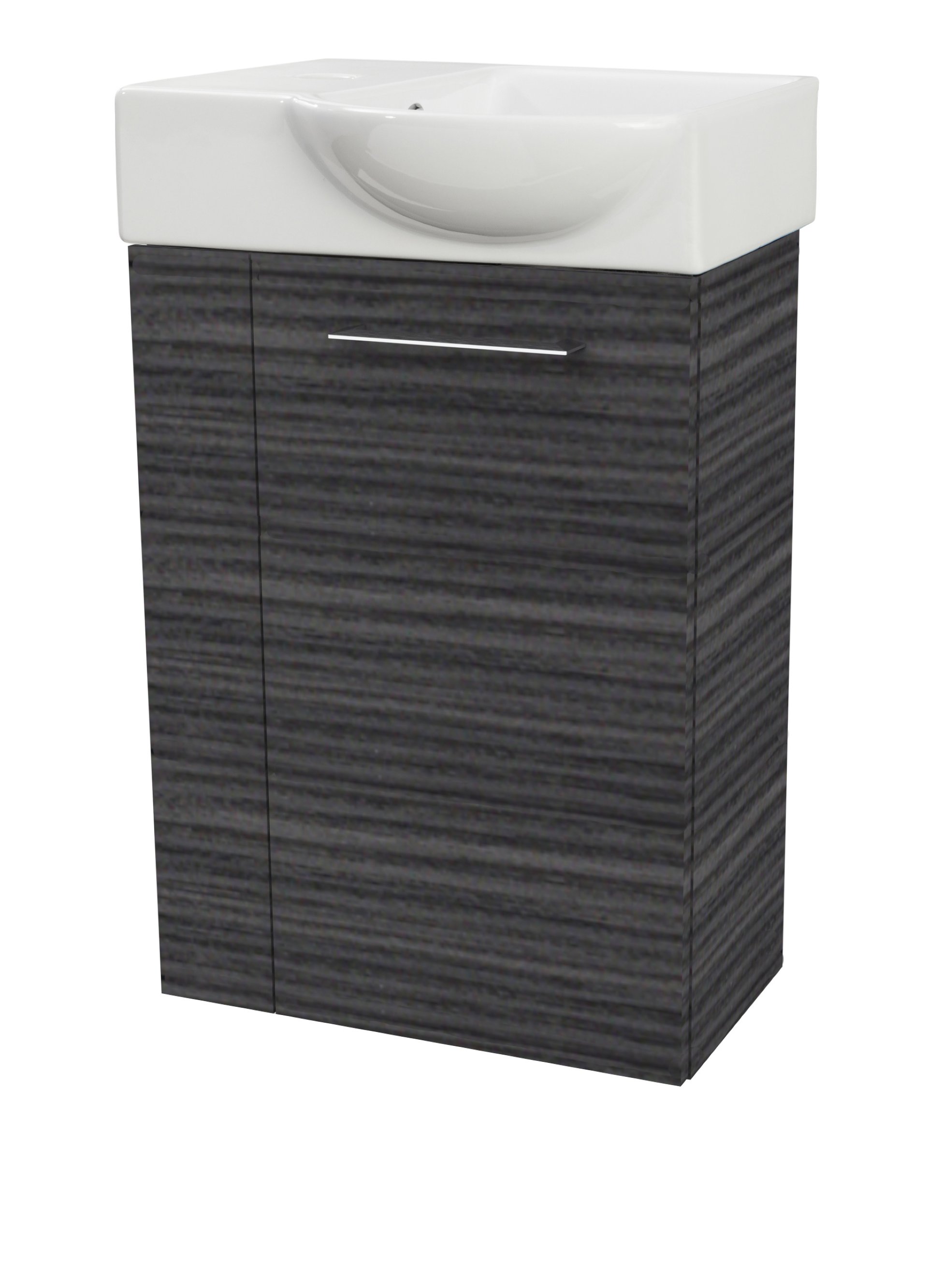 FACKELMANN SBC B.PERFEKT Gäste WC Waschtisch Set 45 cm breit, Anthrazit Holzoptik, Waschbecken Keramik Weiß, Türanschlag rechts