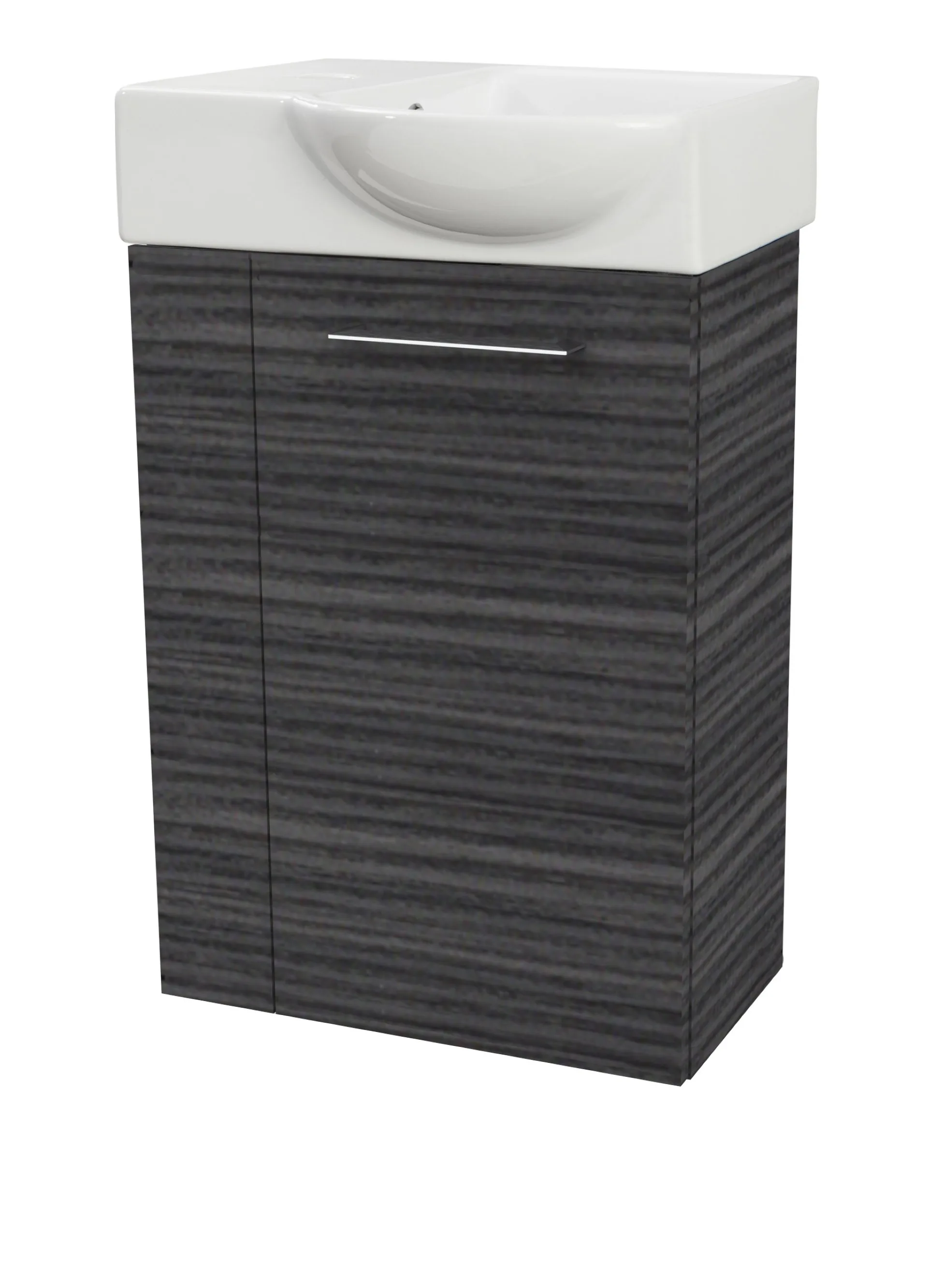FACKELMANN SBC B.PERFEKT Gäste WC Waschtisch Set 45 cm breit, Anthrazit Holzoptik, Waschbecken Keramik Weiß, Türanschlag rechts