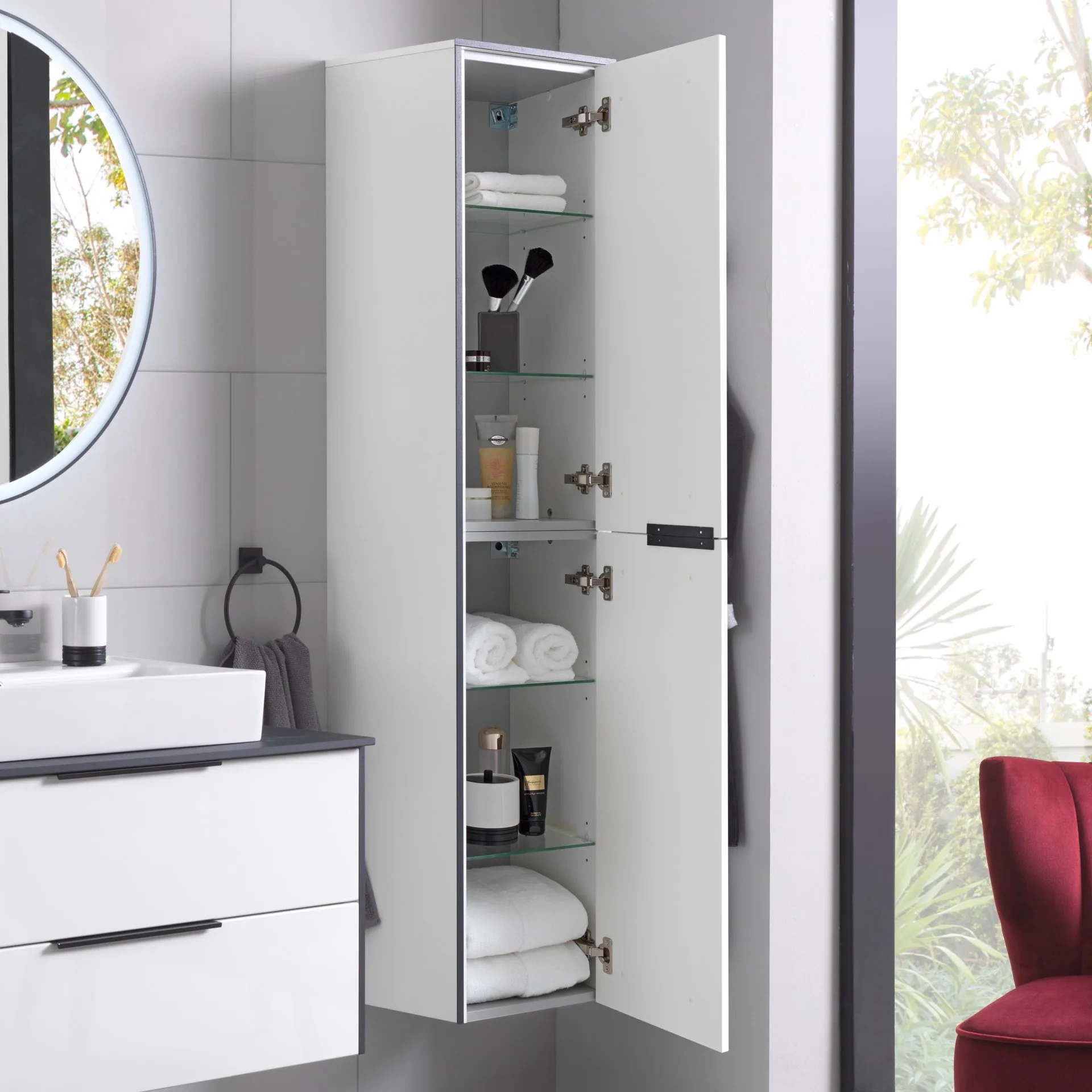 FACKELMANN FLAIR Hochschrank 33 cm breit, Weiß/Anthrazit, Türanschlag rechts