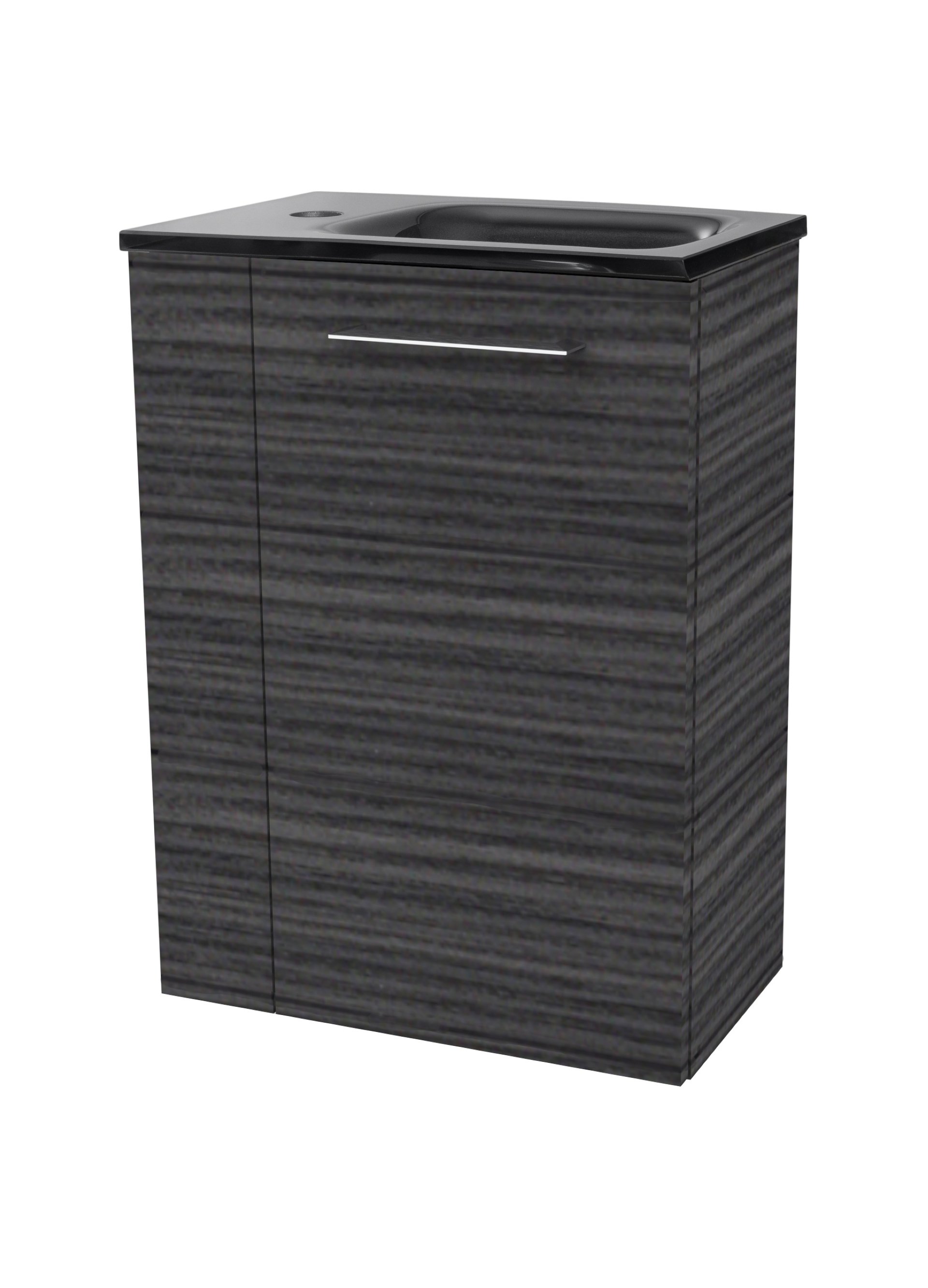 FACKELMANN SBC B.PERFEKT Gäste WC Waschtisch Set 45 cm breit, Anthrazit Holzoptik, Waschbecken Glas Anthrazit, Türanschlag rechts
