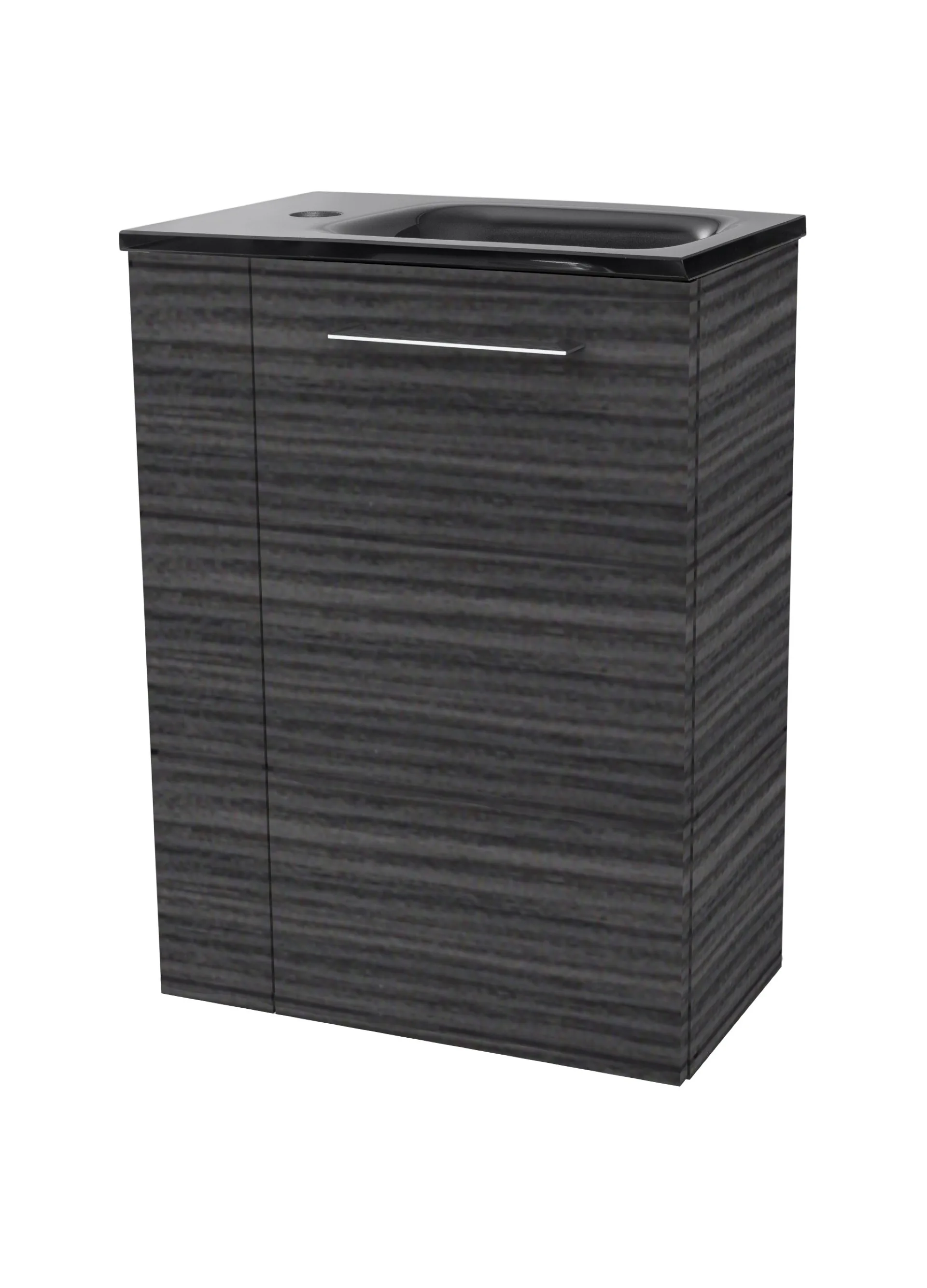 FACKELMANN SBC B.PERFEKT Gäste WC Waschtisch Set 45 cm breit, Anthrazit Holzoptik, Waschbecken Glas Anthrazit, Türanschlag rechts