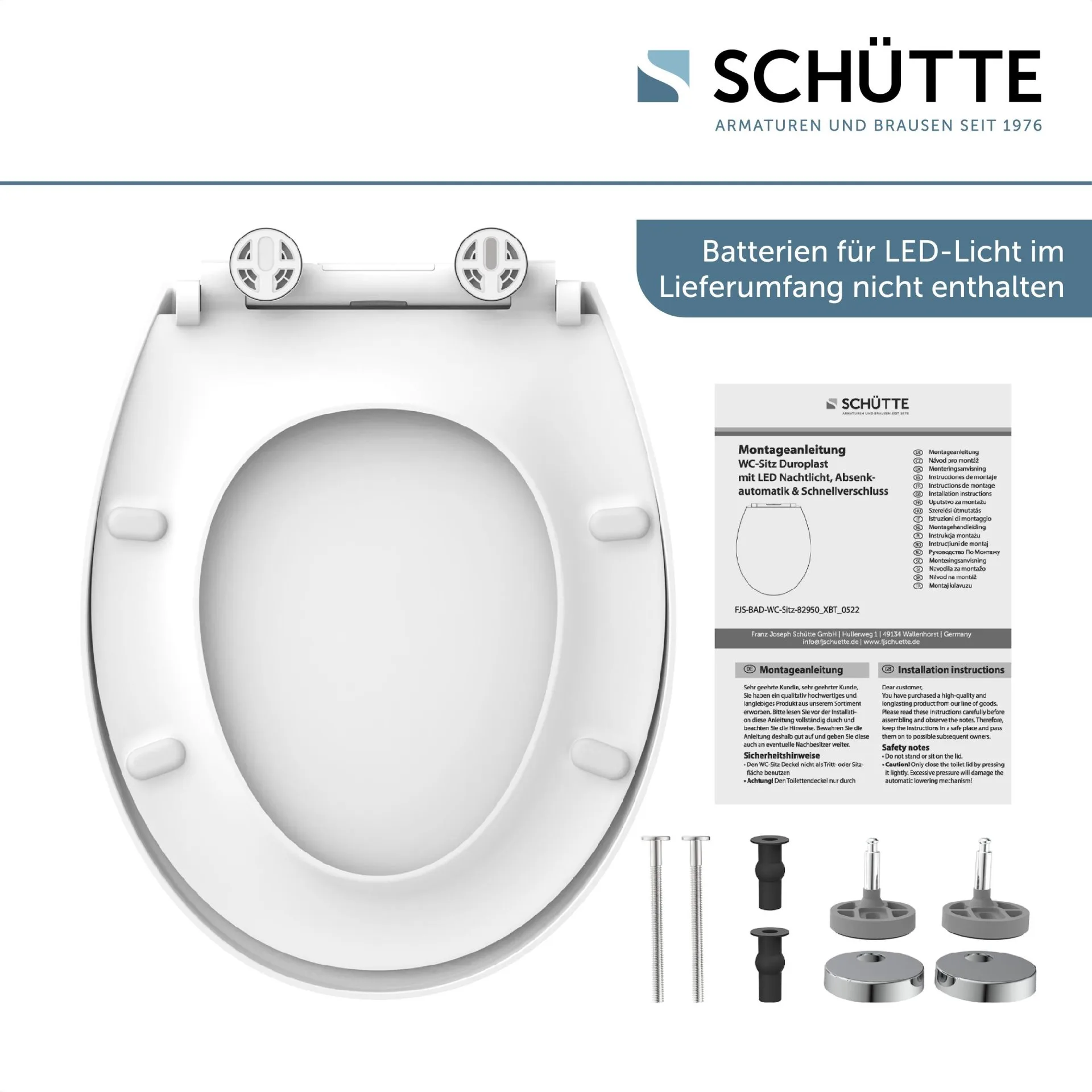 SCHÜTTE LED WC-Sitz, Weiß, Kunststoff, mit Absenkautomatik und Schnellverschluss
