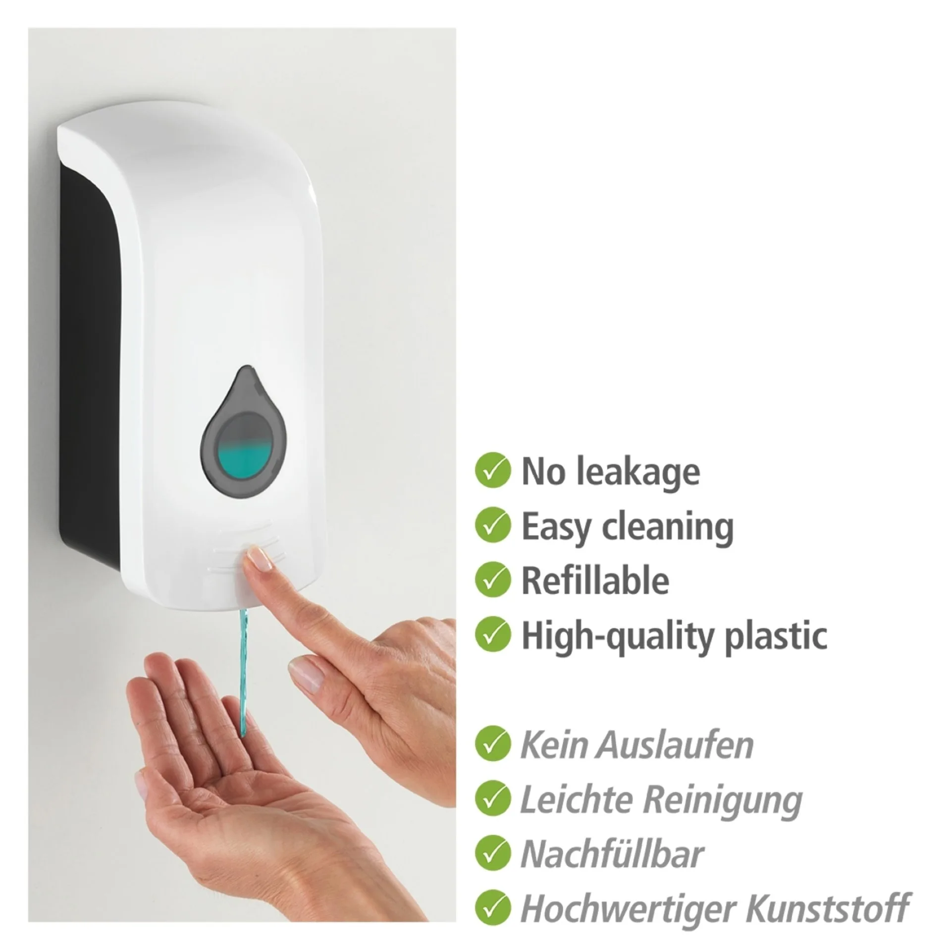 WENKO RANERA Seifenspender 740 ml, Weiß/Schwarz, Desinfektionsmittelspender
