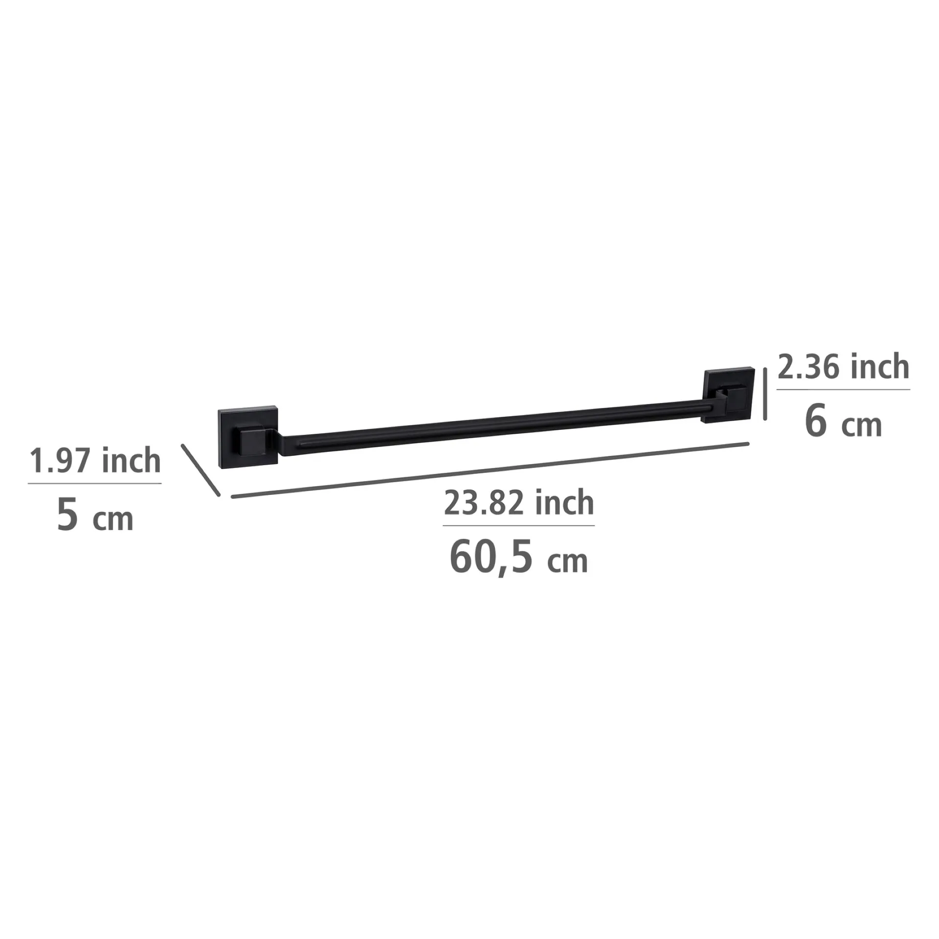 WENKO QUADRO Handtuchhalter, Schwarz, Befestigen ohne Bohren