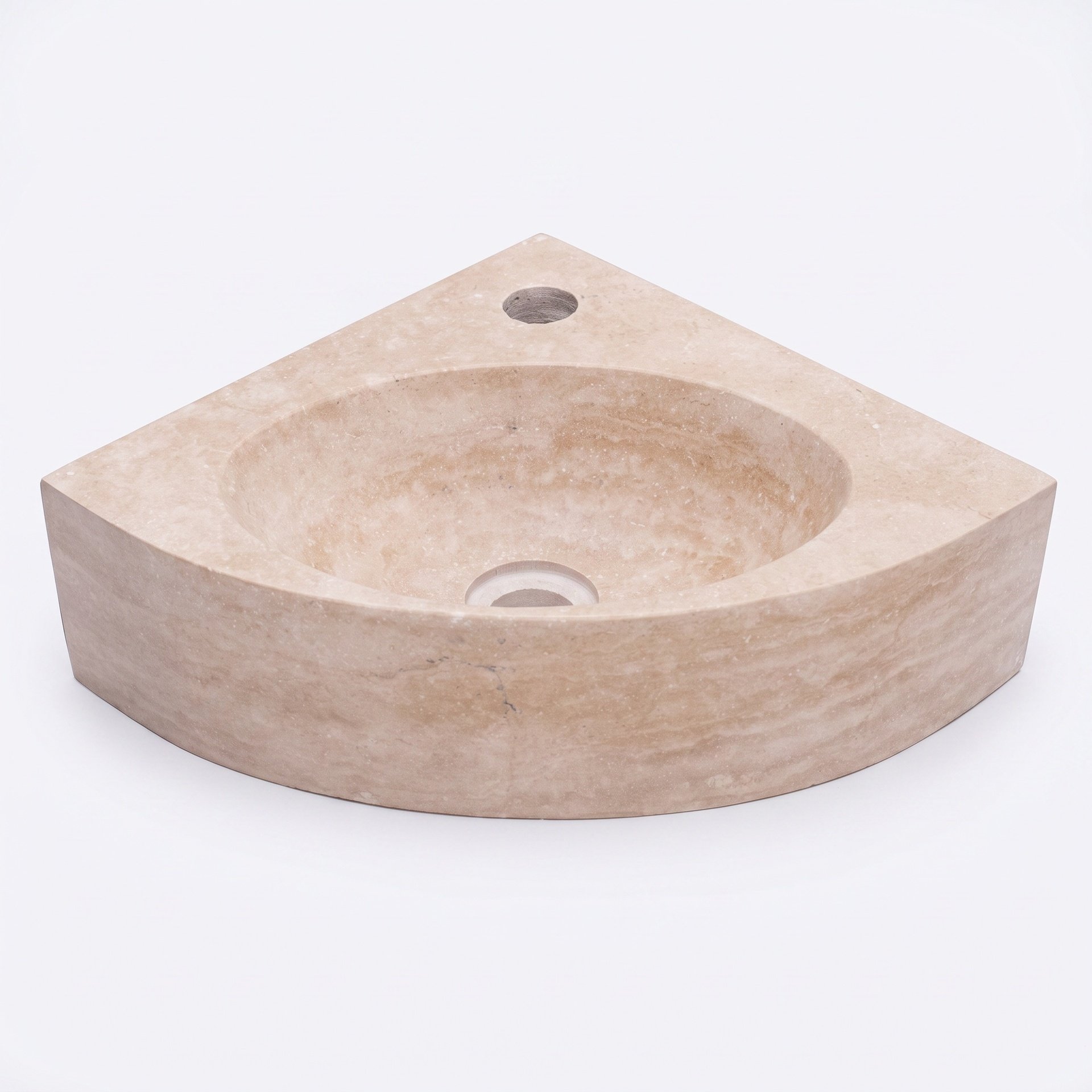 FORZALAQUA TURINO Waschbecken 30 cm breit, Travertin, Naturstein, mit Hahnloch