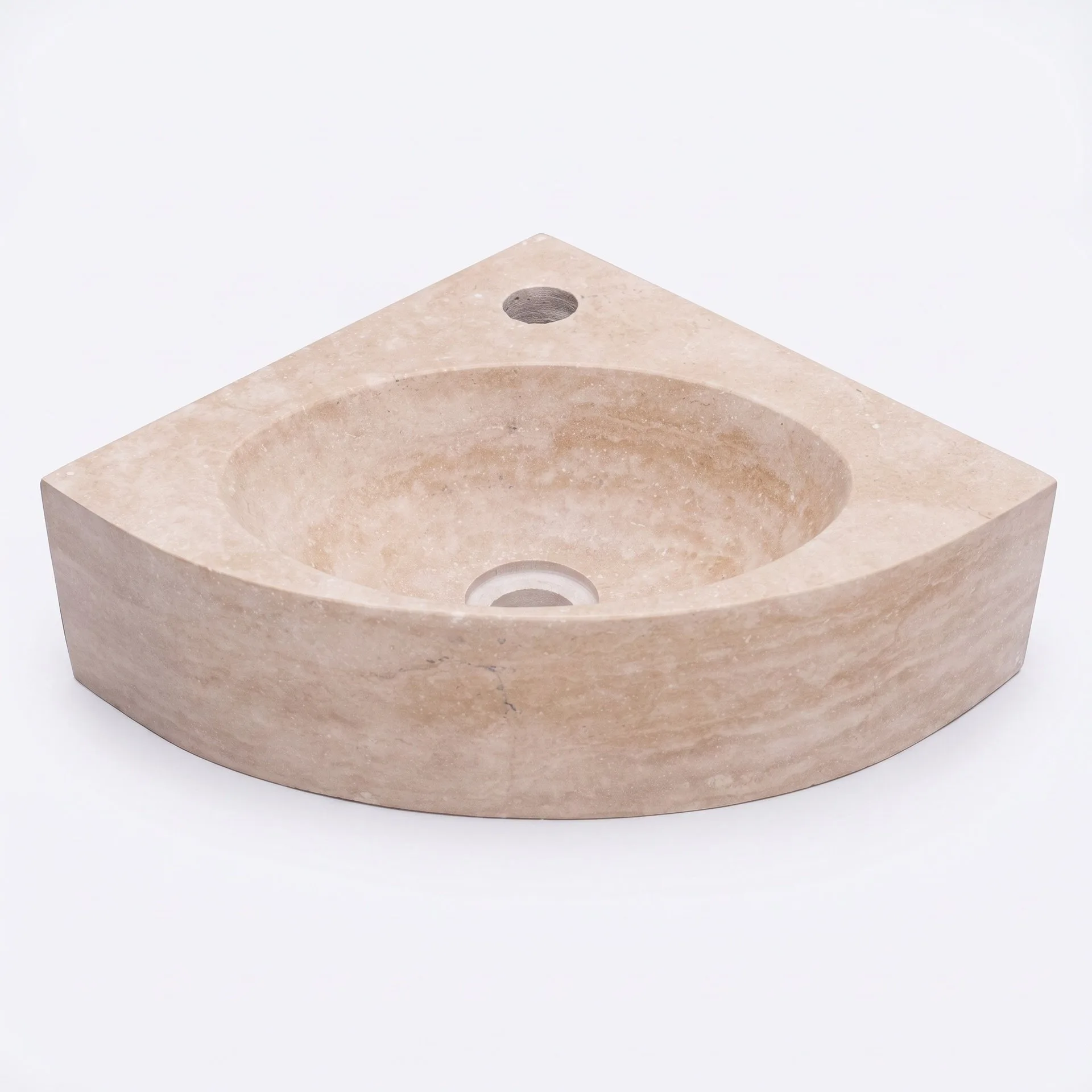 FORZALAQUA TURINO Waschbecken 30 cm breit, Travertin, Naturstein, mit Hahnloch