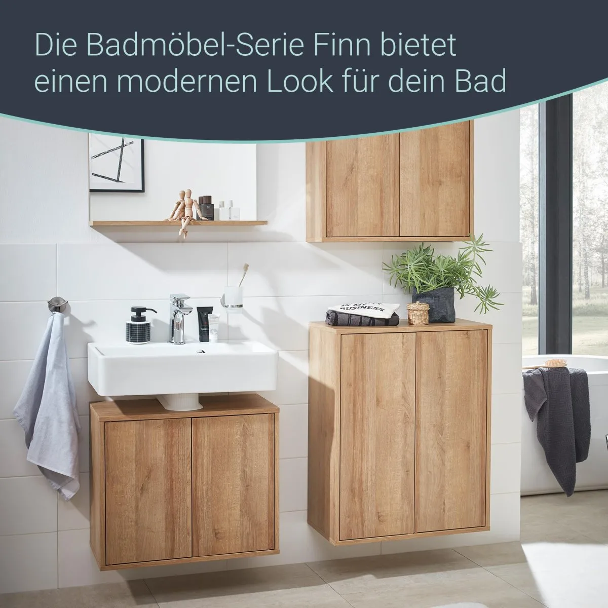 FACKELMANN FINN Waschbeckenunterschrank 60 cm breit, Braun hell
