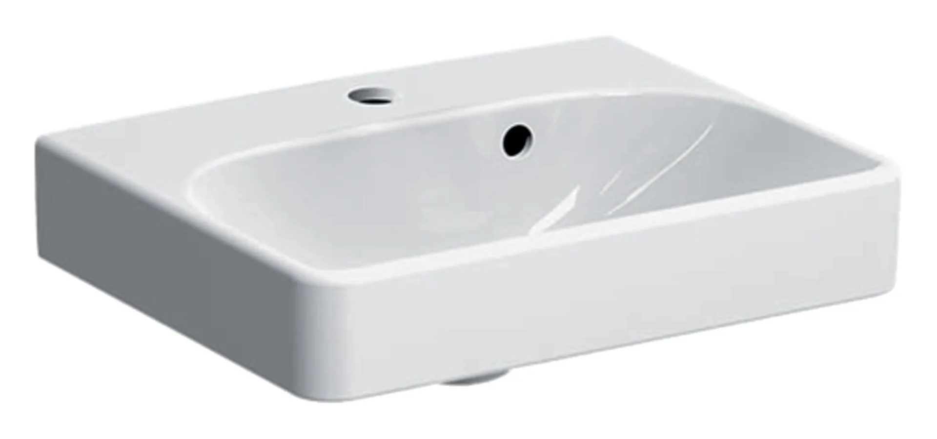 GEBERIT SMYLE SQUARE Waschbecken Keramik 45 cm breit, Weiß, mit asymetrischem Überlauf, KeraTect