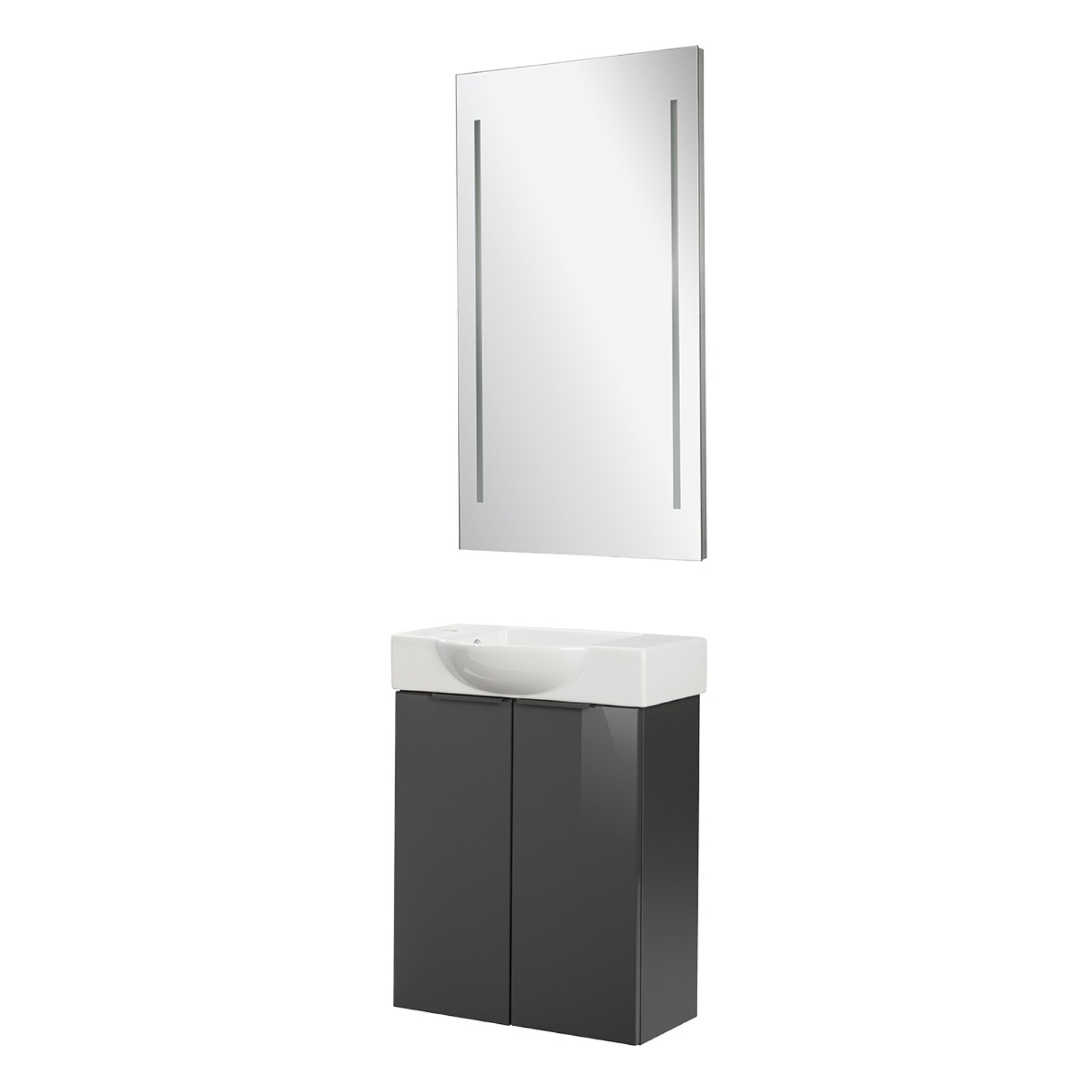 Fackelmann SBC LUNA Gäste WC Set 3-teilig 55 cm, Anthrazit, Keramik Hahnloch links + LED Spiegel
