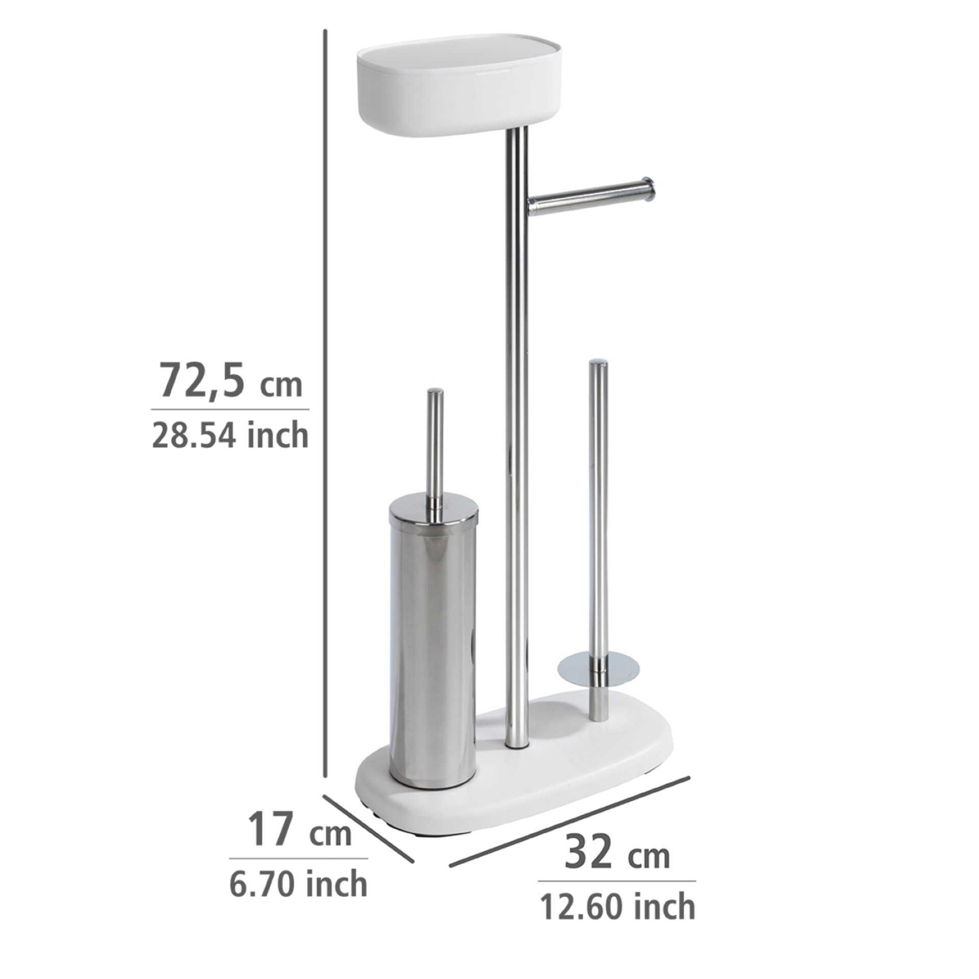 WENKO RIVAZZA WC-Garnitur, Weiß/Silber, mit Toilettenpapierhalter, Bevorrater und Ablage, stehend