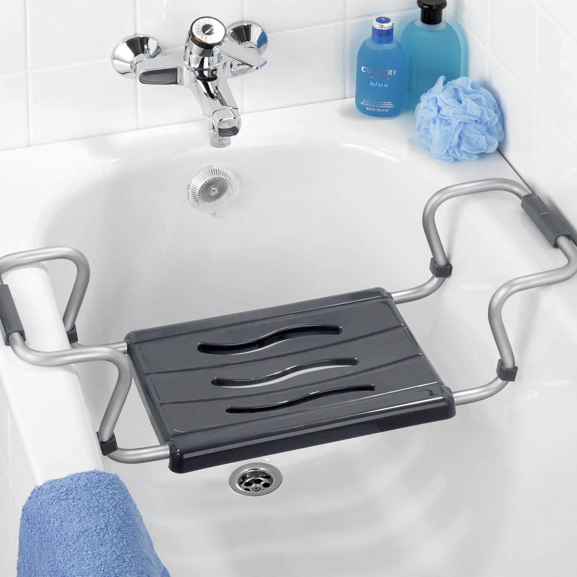 WENKO SECURA Badewannensitz, Silber, ausziehbar, 150 kg Tragkraft