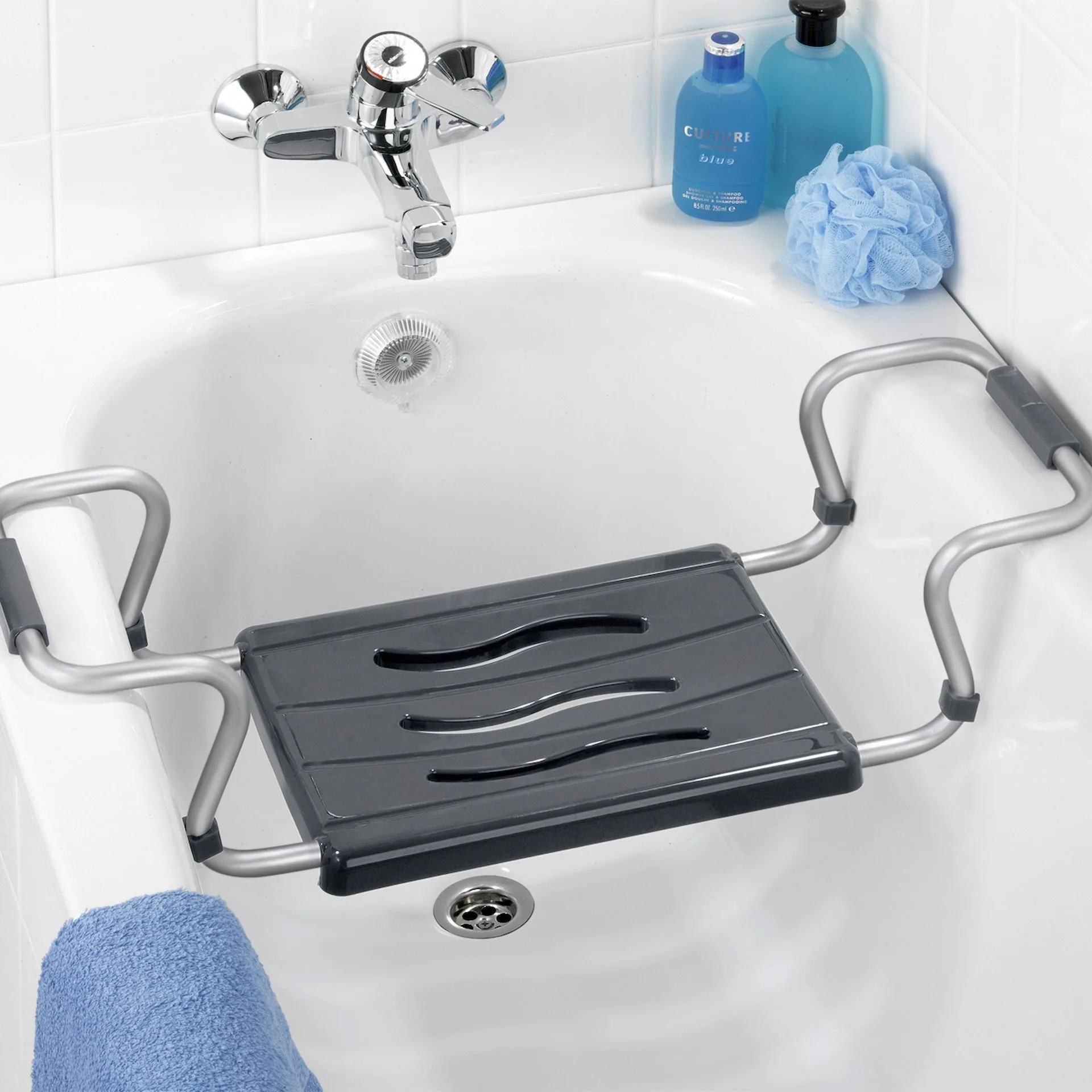 WENKO SECURA Badewannensitz, Silber, ausziehbar, 150 kg Tragkraft