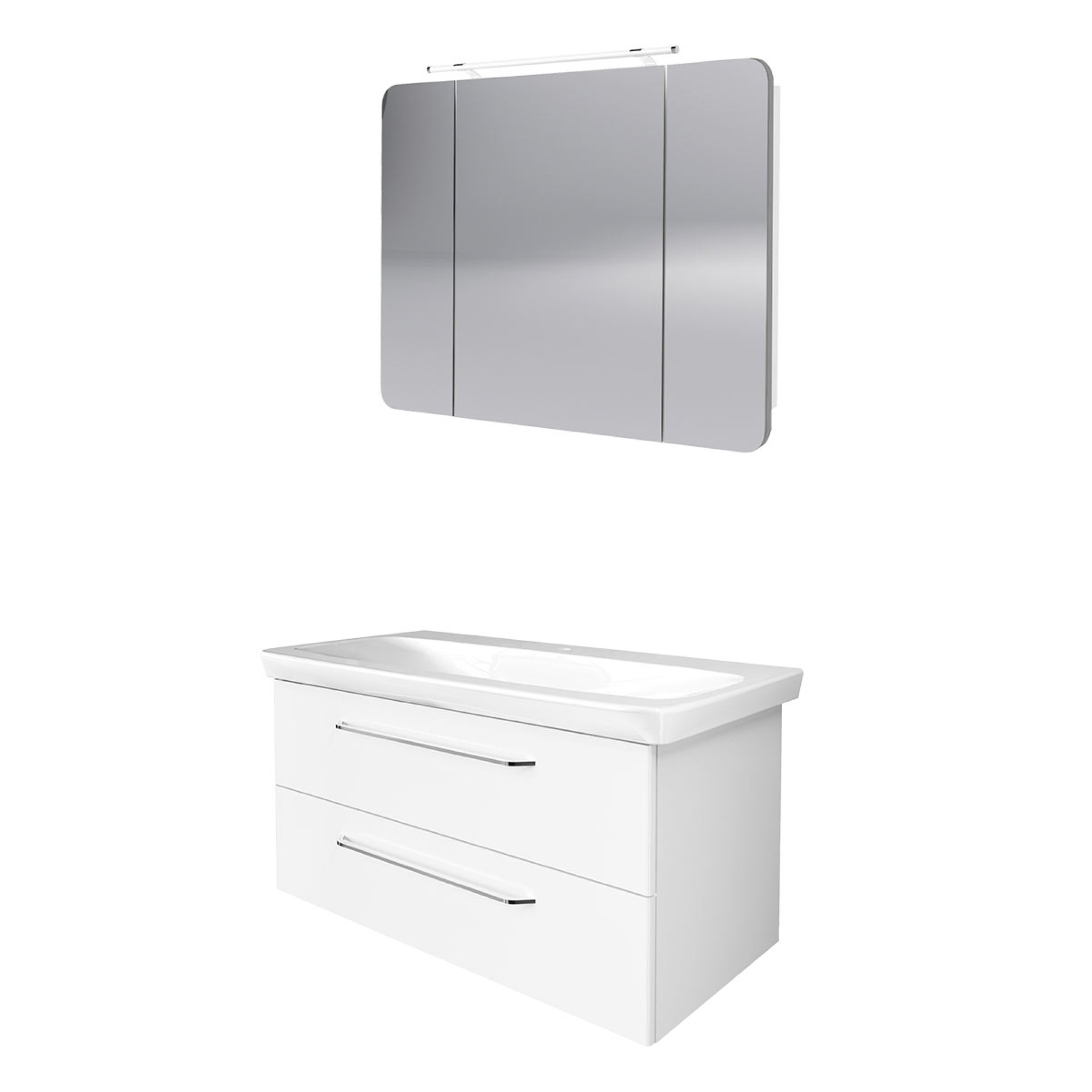 FACKELMANN MILANO Waschtisch Set mit Spiegelschrank 107 cm breit, Weiß, Waschbecken Keramik