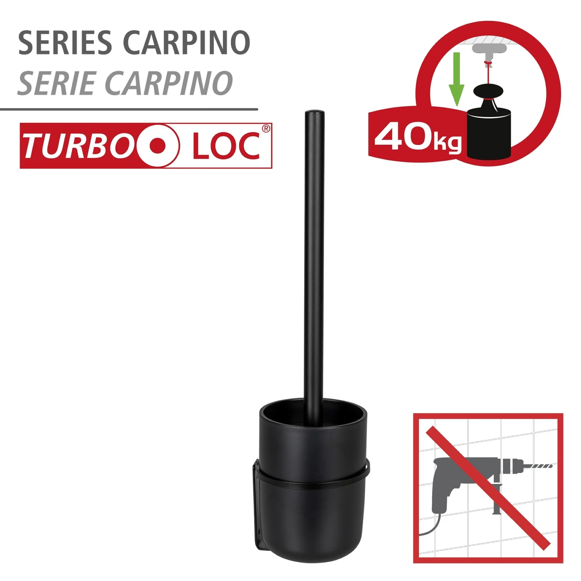 WENKO CARPINO WC-Garnitur, Schwarz, mit Wandhalterung, Befestigen ohne Bohren