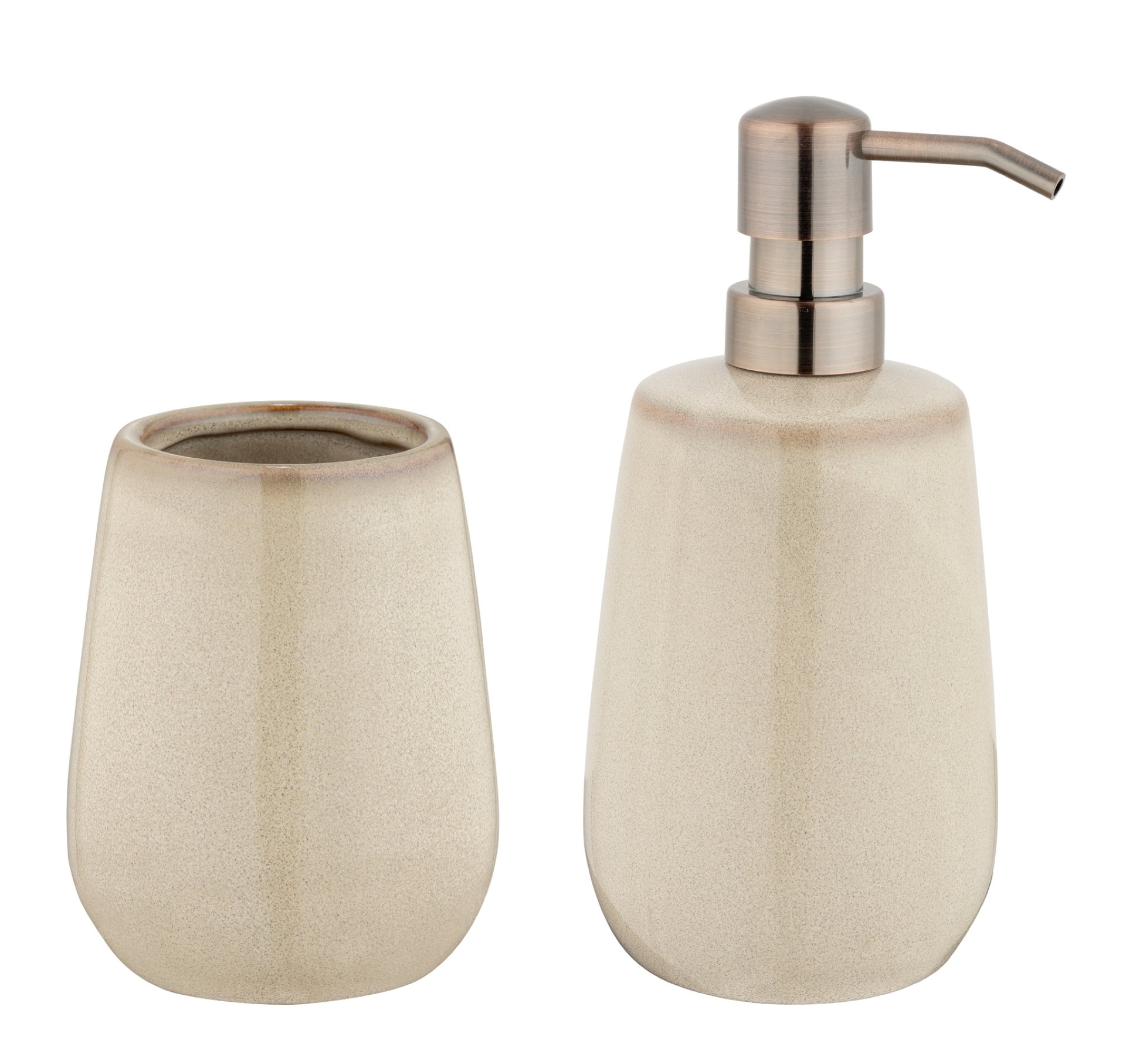 WENKO SIRMIONE Accessoire Set, Beige, Zahnputzbecher, Seifenspender, Keramik
