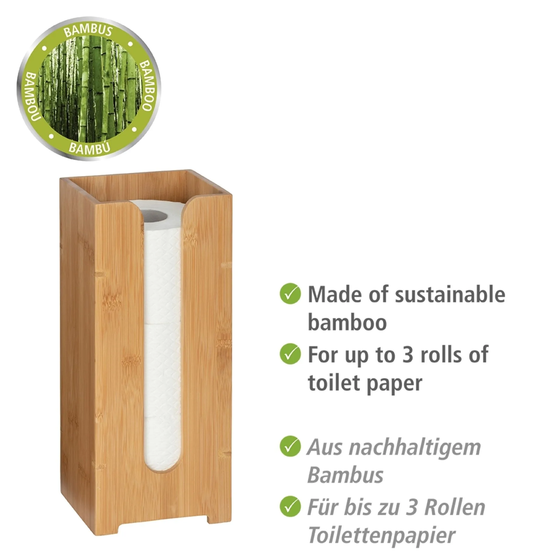 WENKO BAMBUSA Toilettenpapier Ersatzrollenhalter, Braun, aus Bambus, stehend