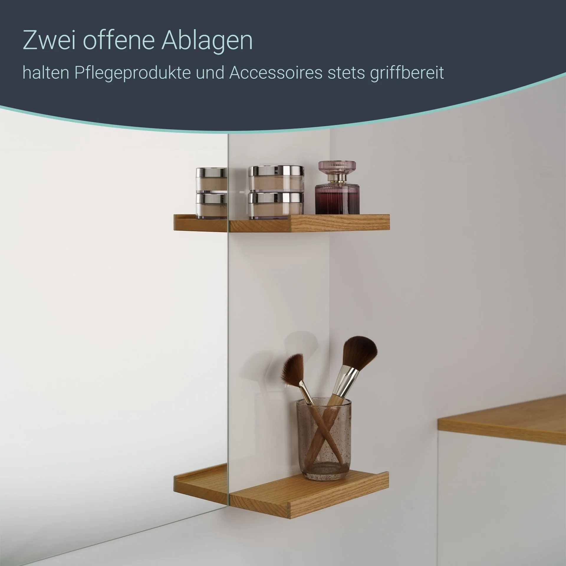 BADEDU HIERA Spiegel 79 cm breit, Weiß, zwei Ablagen