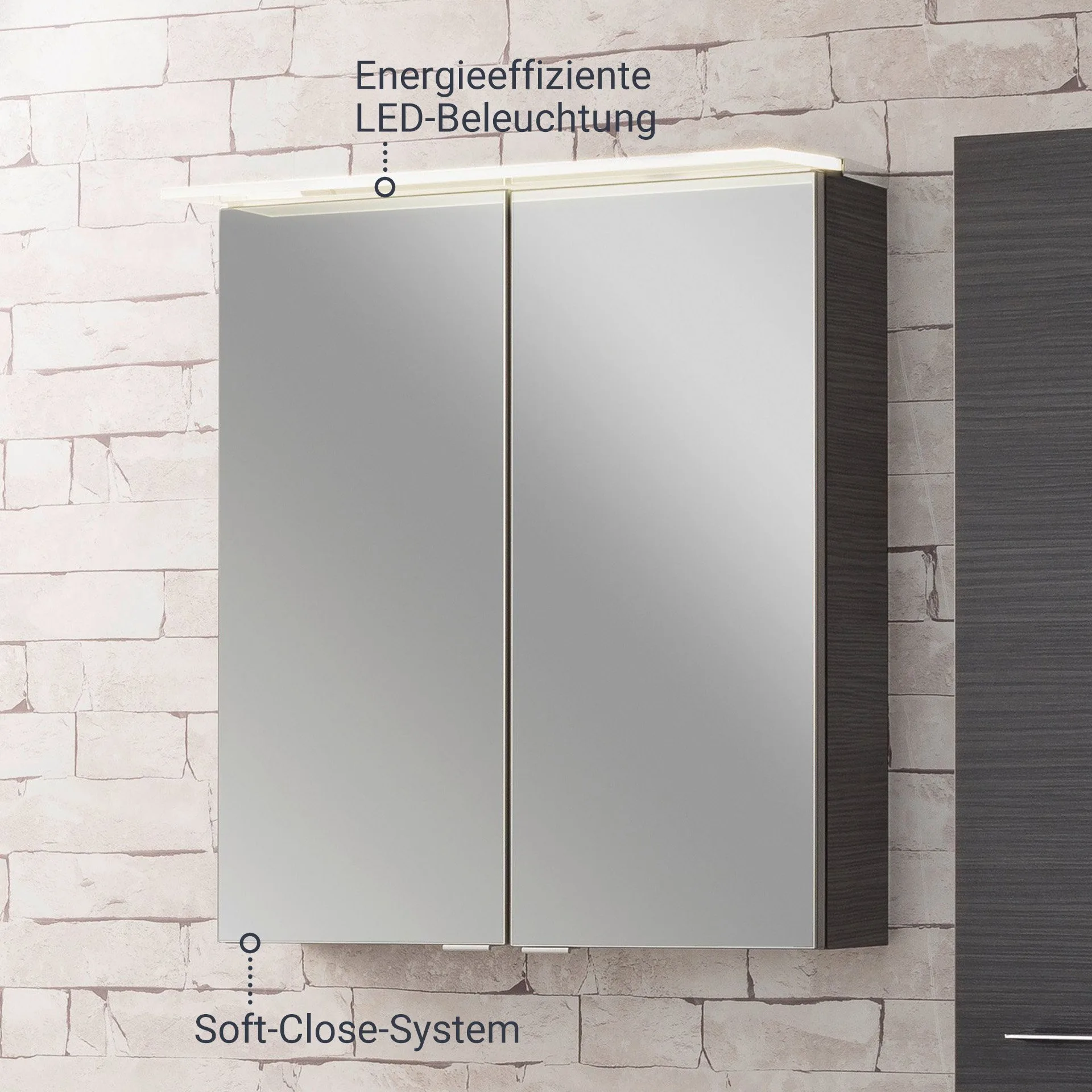 Fackelmann B.PERFEKT LED Spiegelschrank 60 cm breit, Anthrazit