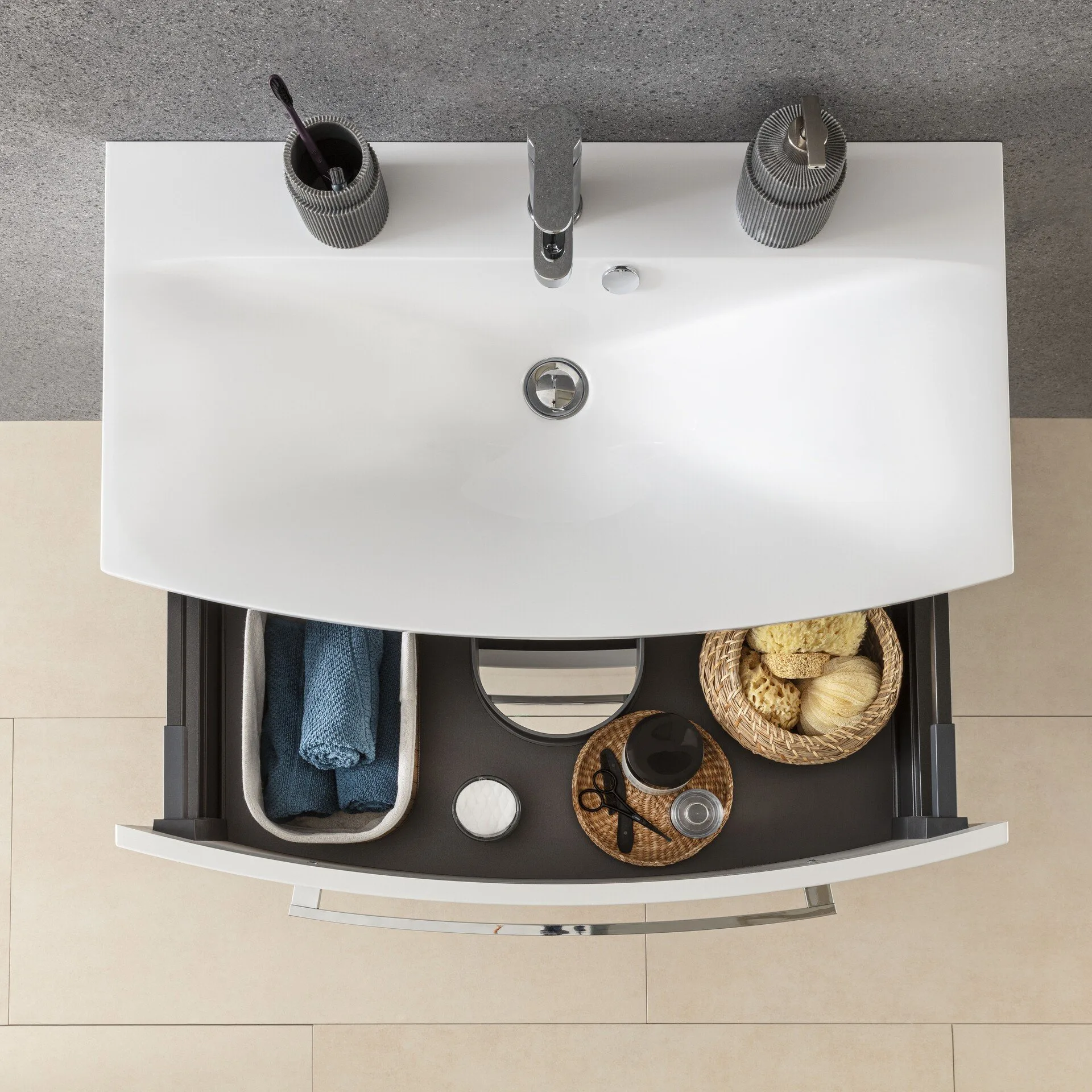 FACKELMANN VERONA Waschbecken mit Unterschrank 80 cm breit, Weiß, Waschbecken Glas Weiß