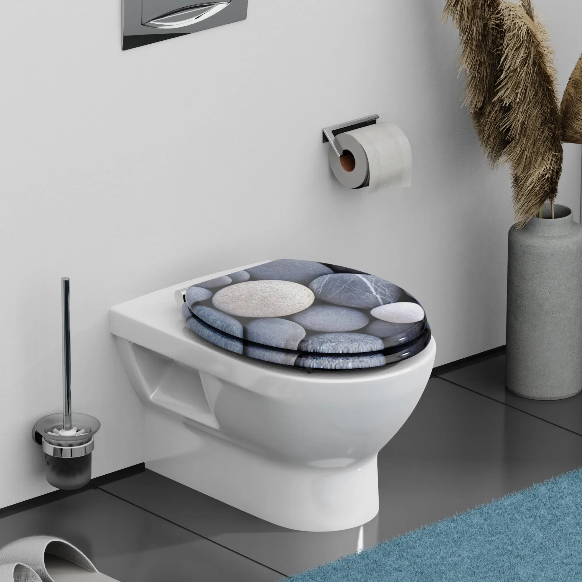 SCHÜTTE GREY STONES WC-Sitz, Grau, MDF, mit Absenkautomatik