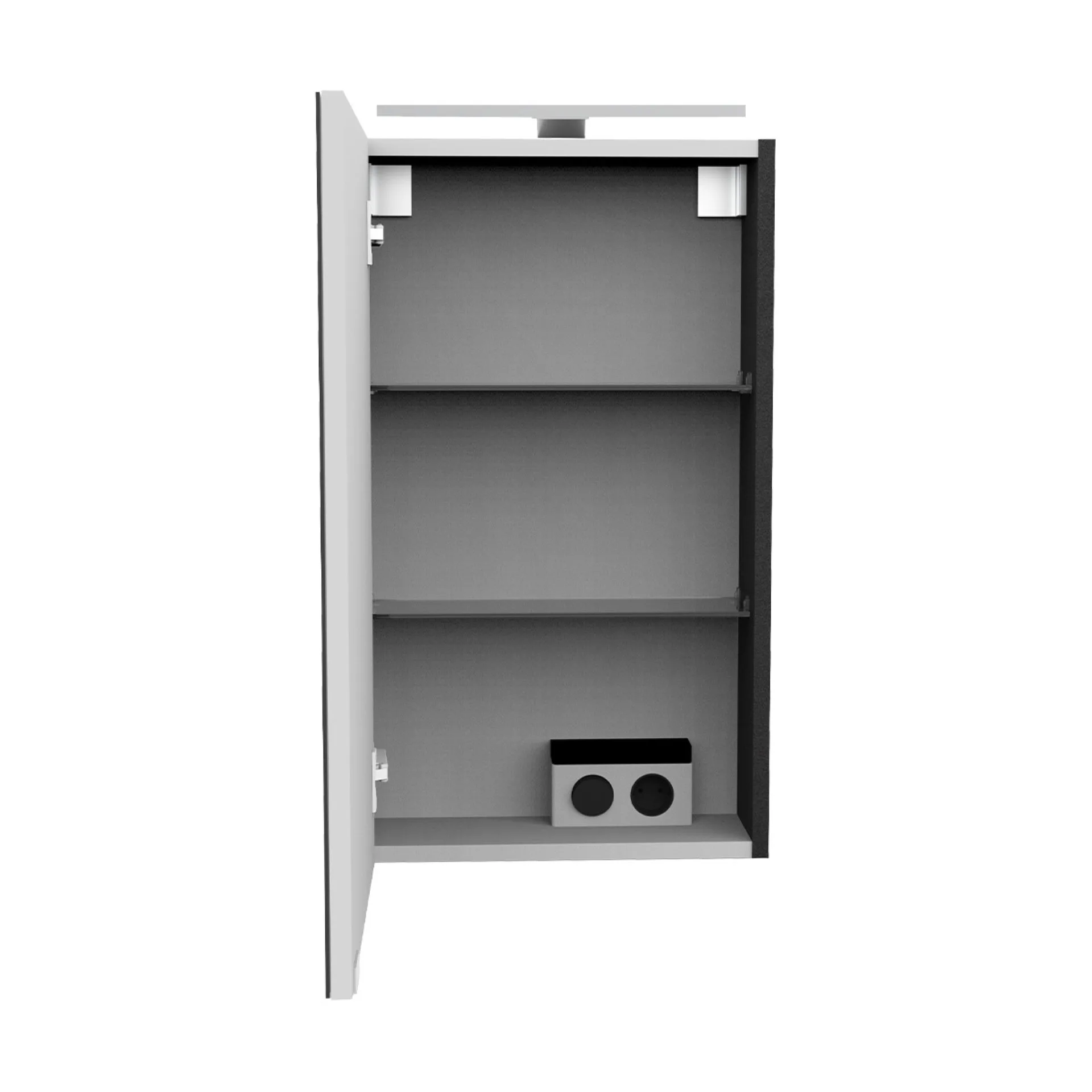 FACKELMANN SBC LUNA Gäste WC Spiegelschrank 40 cm breit, Anthrazit, Türanschlag links + Aufsatzleuchte
