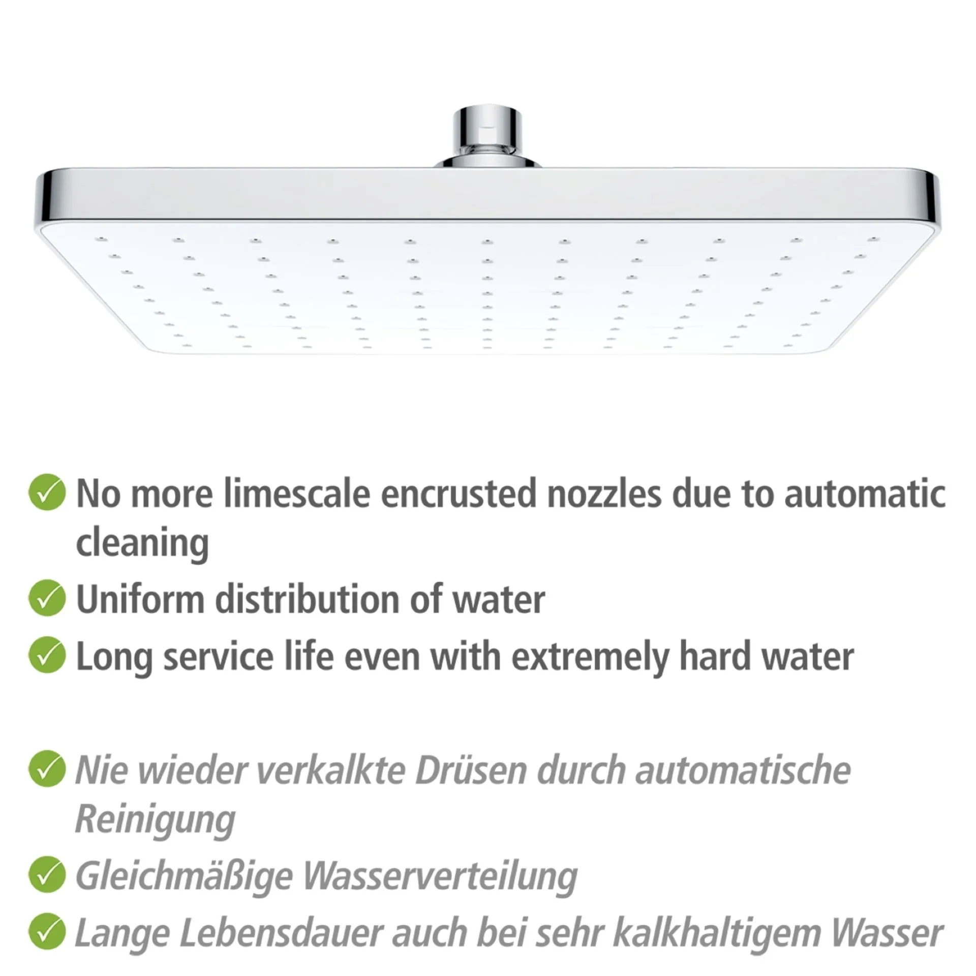 WENKO Duschkopf Regendusche 25 x 17 cm, Chrom/Weiß, mit Automatischer Reinigungsfunktion