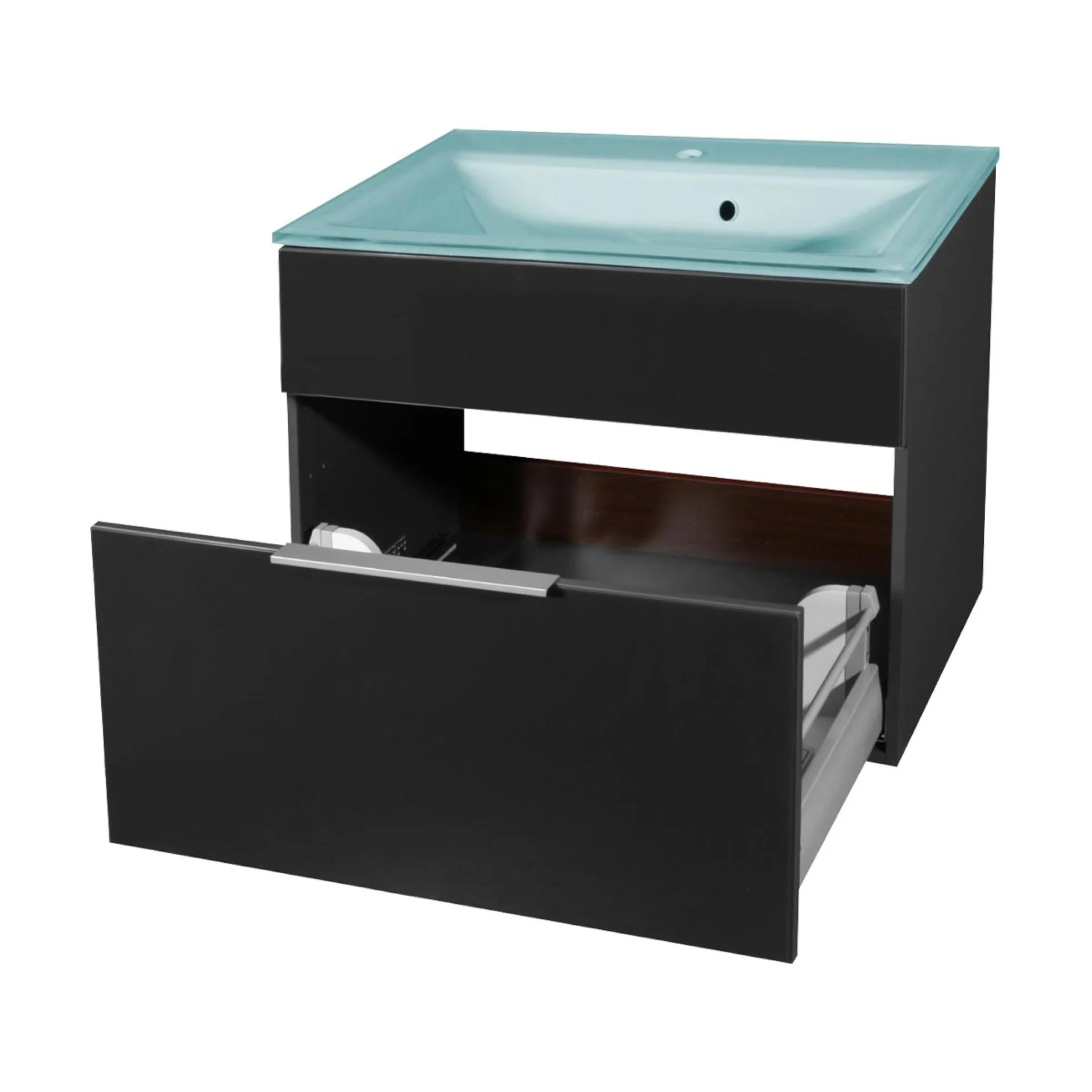 FACKELMANN KARA Waschbecken mit Unterschrank 80 cm breit, Anthrazit, Waschbecken Glas Mint, 1 Schublade