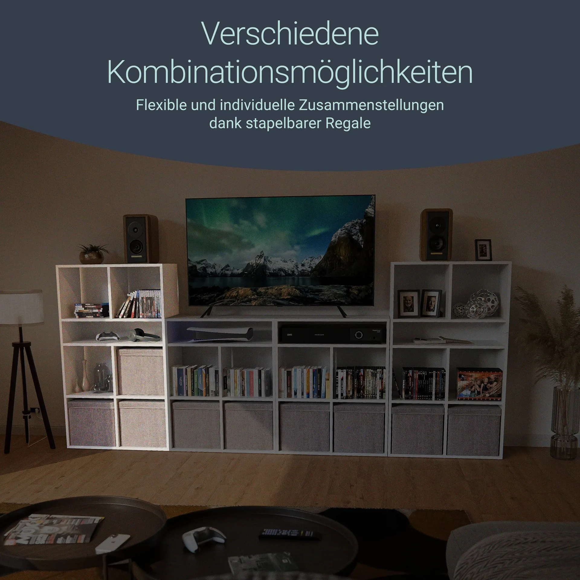 BADEDU WARD Regal 72 cm breit, Weiß, 7 Fächer