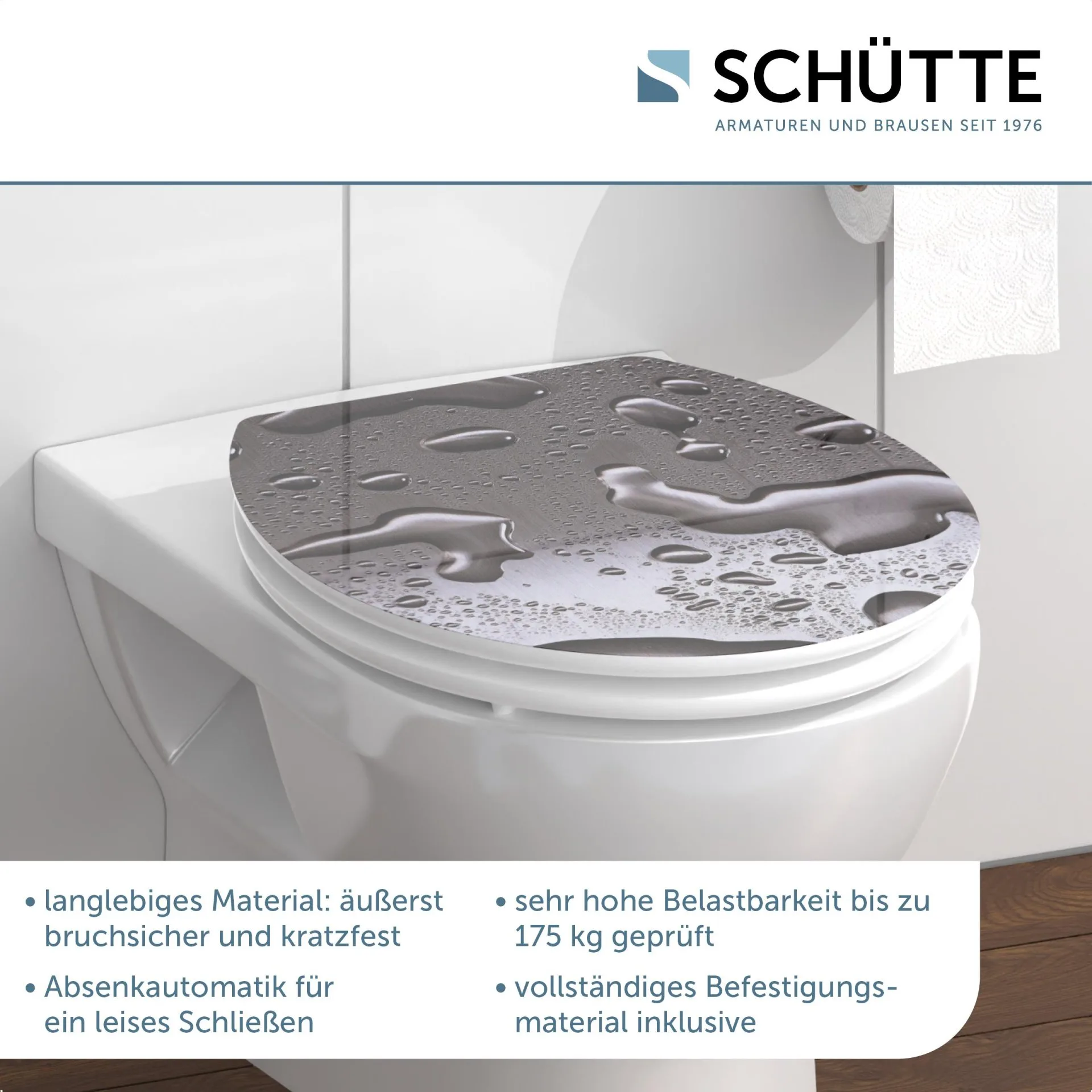 SCHÜTTE GREY STEEL WC-Sitz, MDF HG, Grau mit Absenkautomatik