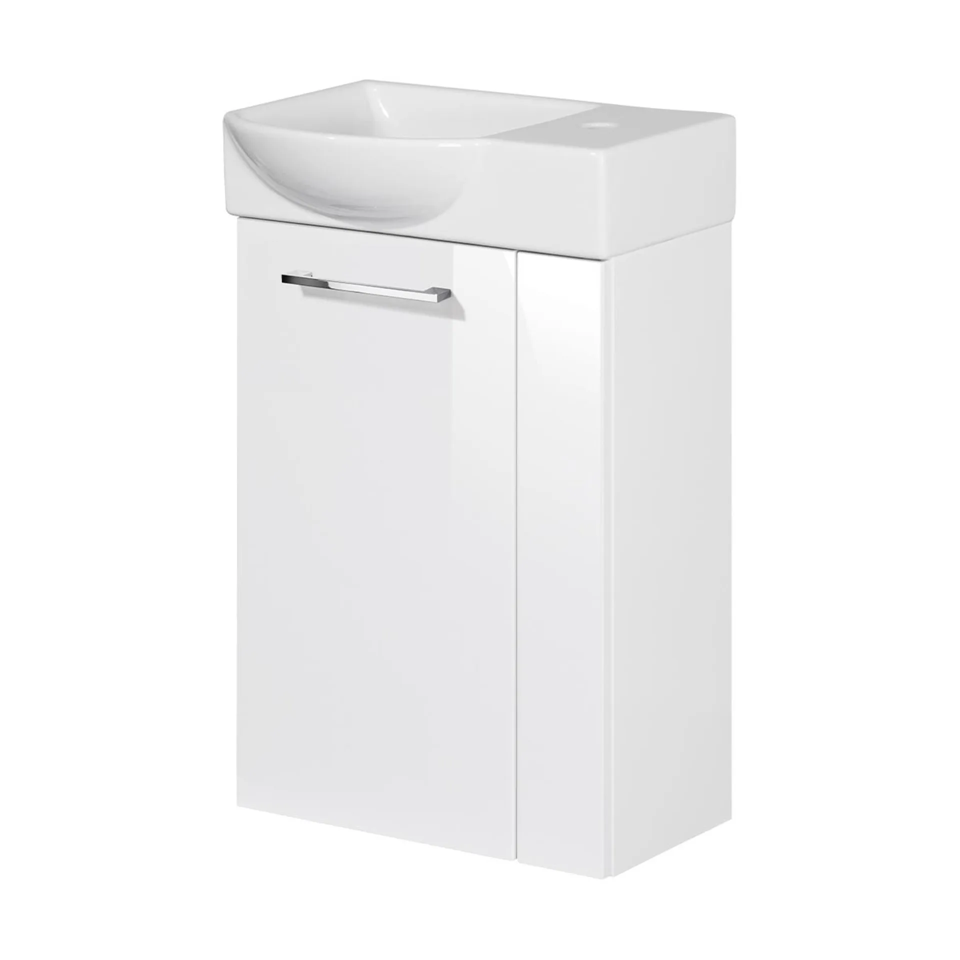 FACKELMANN SBC SCENO Gäste WC Waschtisch Set 45 cm breit, Weiß, Waschbecken Keramik Weiß, Türanschlag links