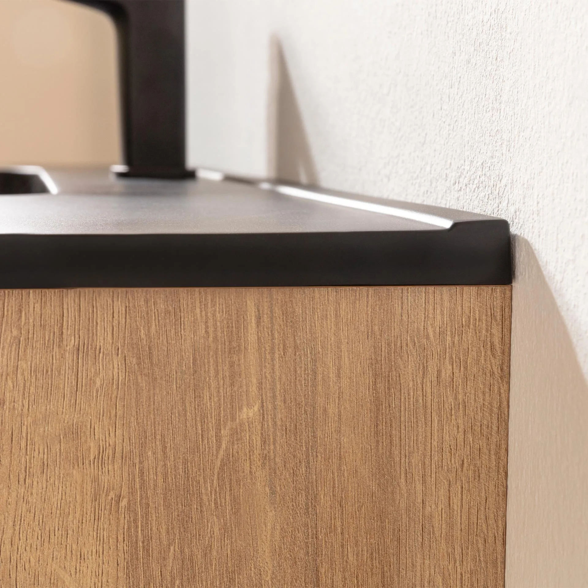 LANZET DUNE Waschbecken mit Unterschrank 101 cm breit, Braun hell, Waschbecken Gussmarmor Weiß, inkl. LED Beleuchtung