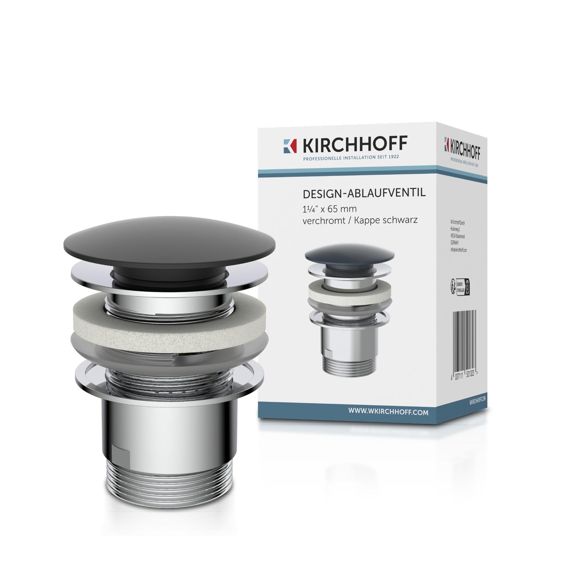 SCHÜTTE Ablaufventil, Schwarz matt, mit Überlauf, 1 1/4" x 65 mm