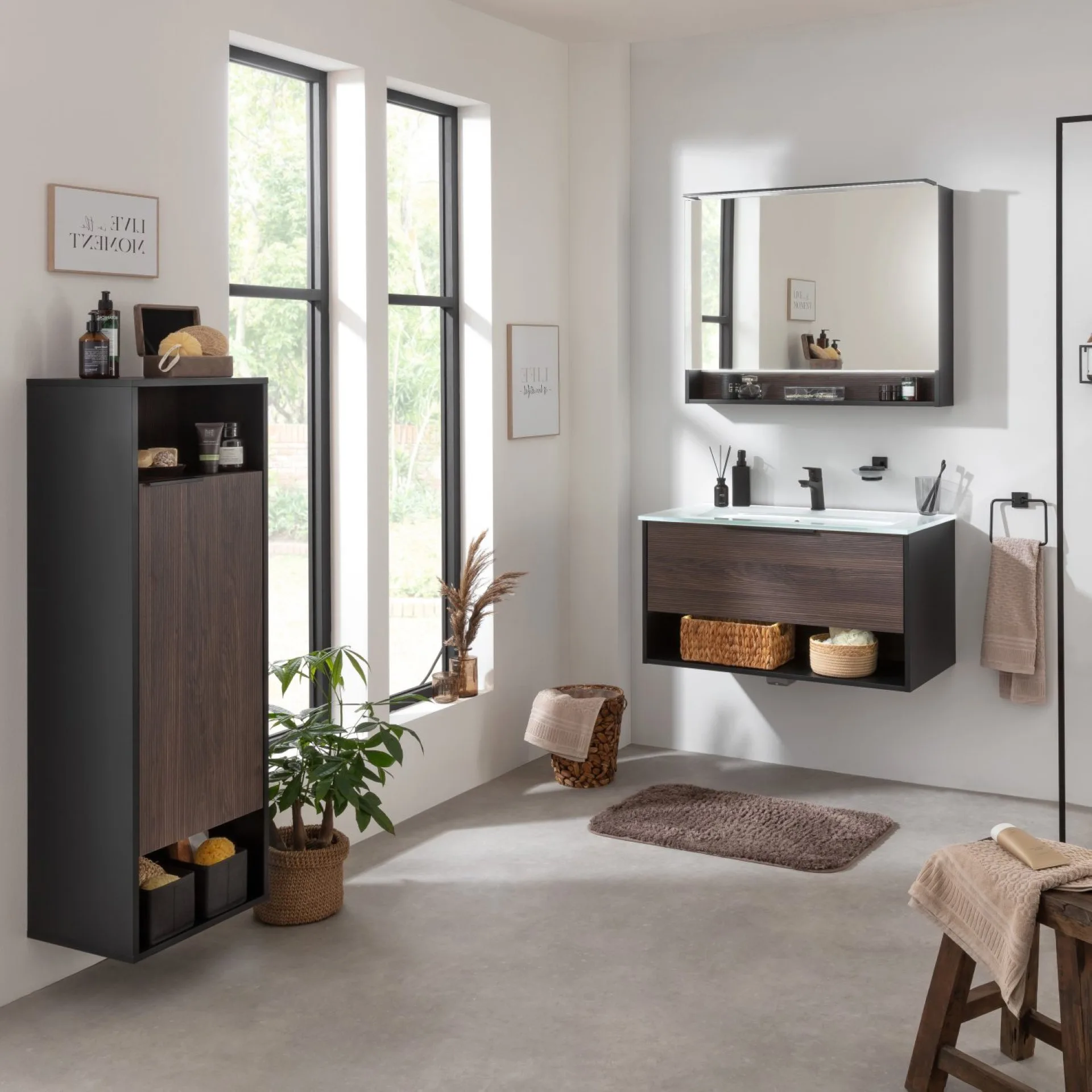 FACKELMANN B.PARIS Midischrank 40 cm breit, Braun Dunkel/Schwarz, Türanschlag rechts